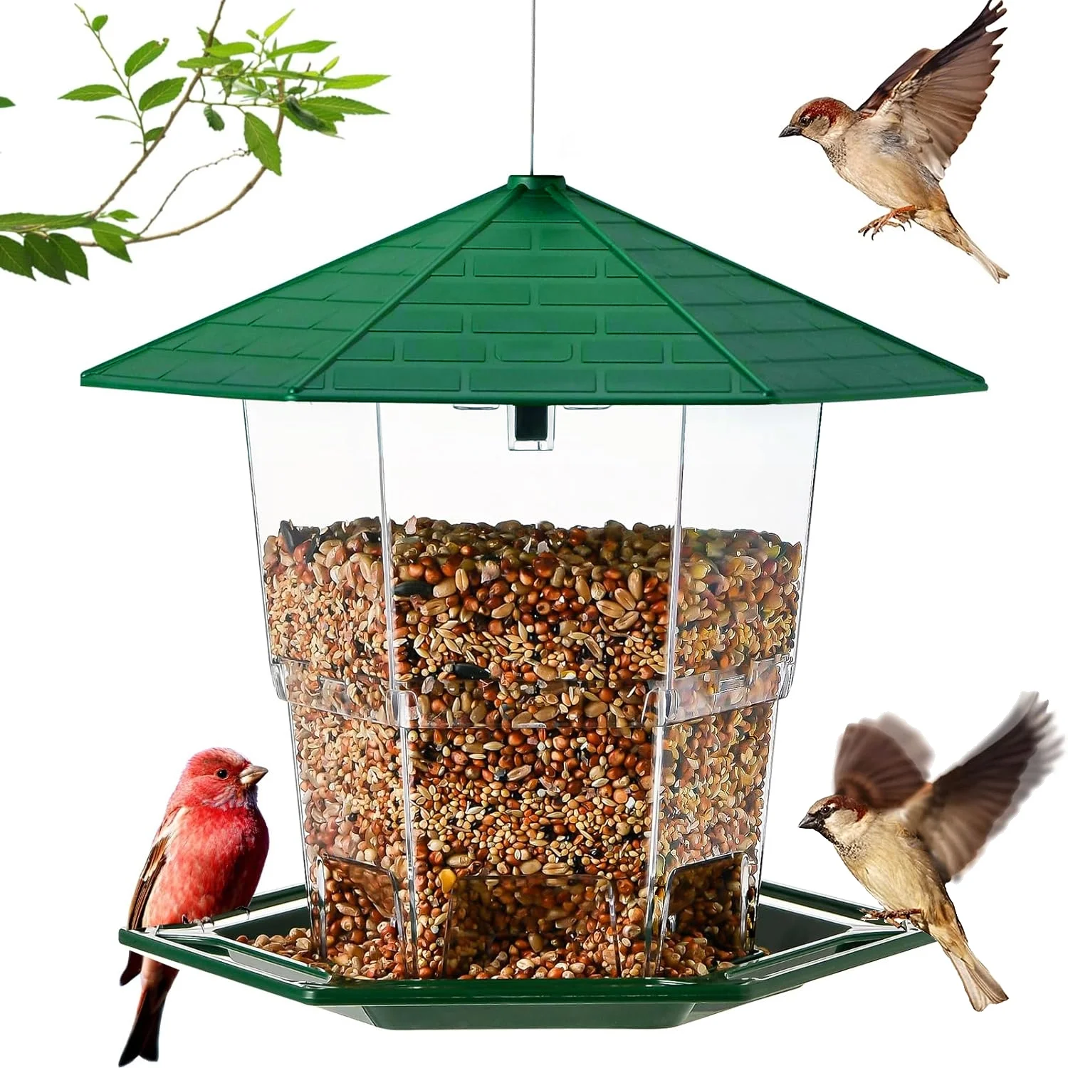 Bird Feeders for Outside, Retractable Bird Feeders for Outdoors Hanging, Feeder Squirrel Proof for Outdoor, Garden Yard Decoration (Green)