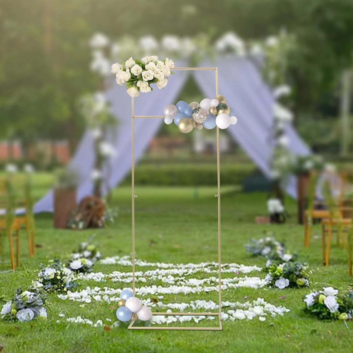 Wedding Arches for Ceremony Metal Balloon Arch Stand Kit Garden Floral Square Arch Frame Background for Anniversary Birthday Party Bridal Shower Decoration Home Decor (White)