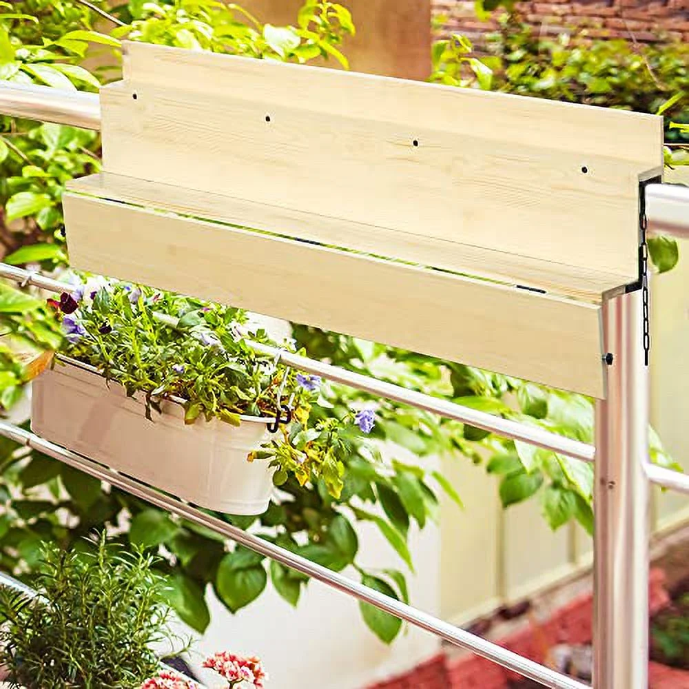 Outsunny Hanging Balcony Table, Spruce Wood Foldable Railing Bar, Serving Table & Desk, Fits up to 3.9 Inches, Natural