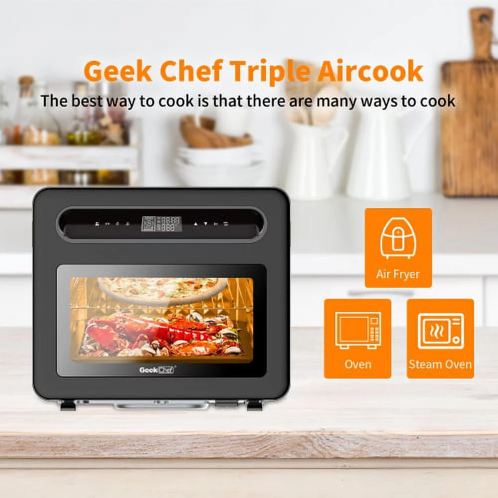 Geek Chef Steam Air Fryer Toast Oven Combo , 26 QT Steam Convection Oven Countertop , 50 Cooking Presets, with 6 Slice Toast, 12