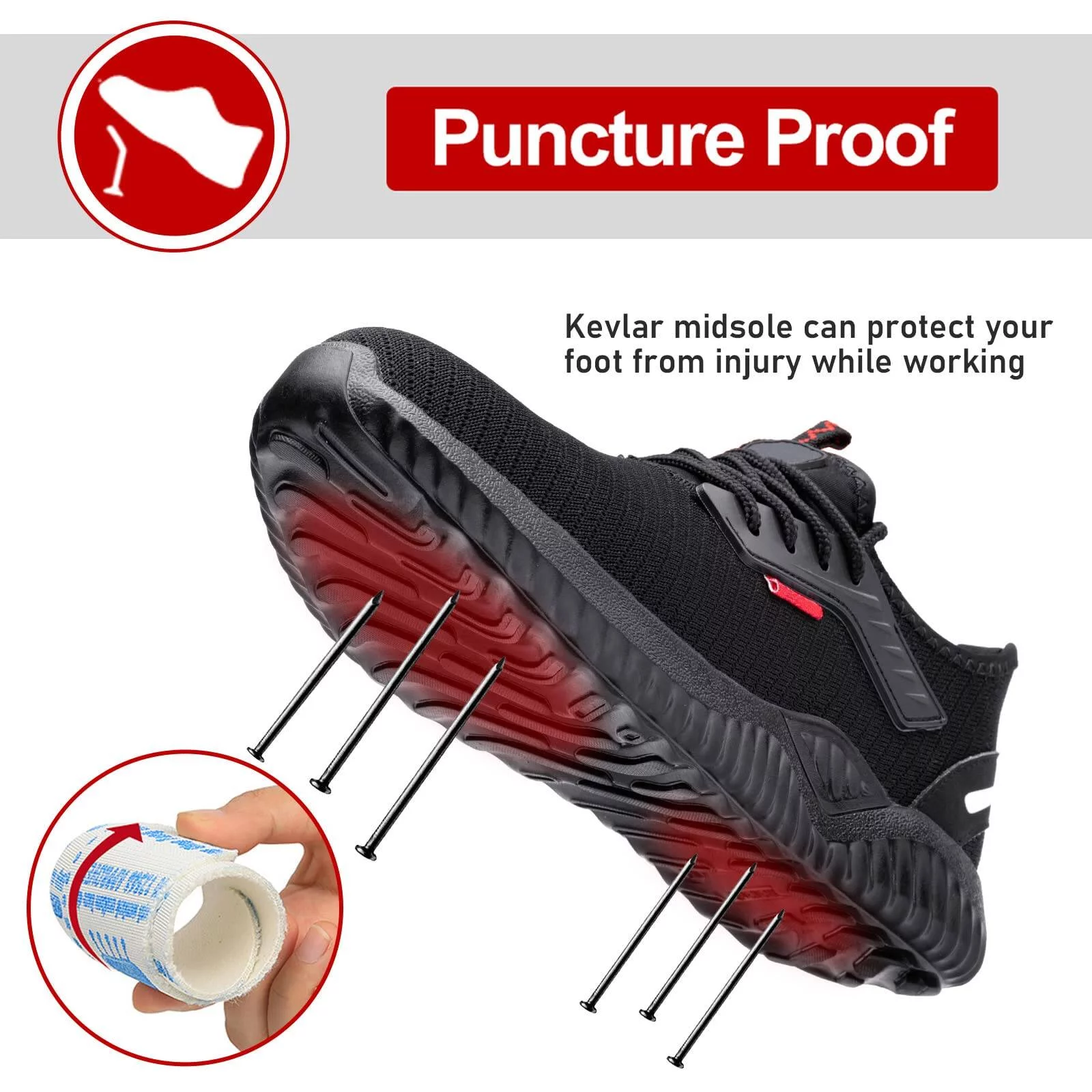 Furuian Safety Trainers Mens Womens Lightweight Steel Toe Cap Trainers Breathable Comfortable Safety Shoes Puncture Proof Work Sneakers