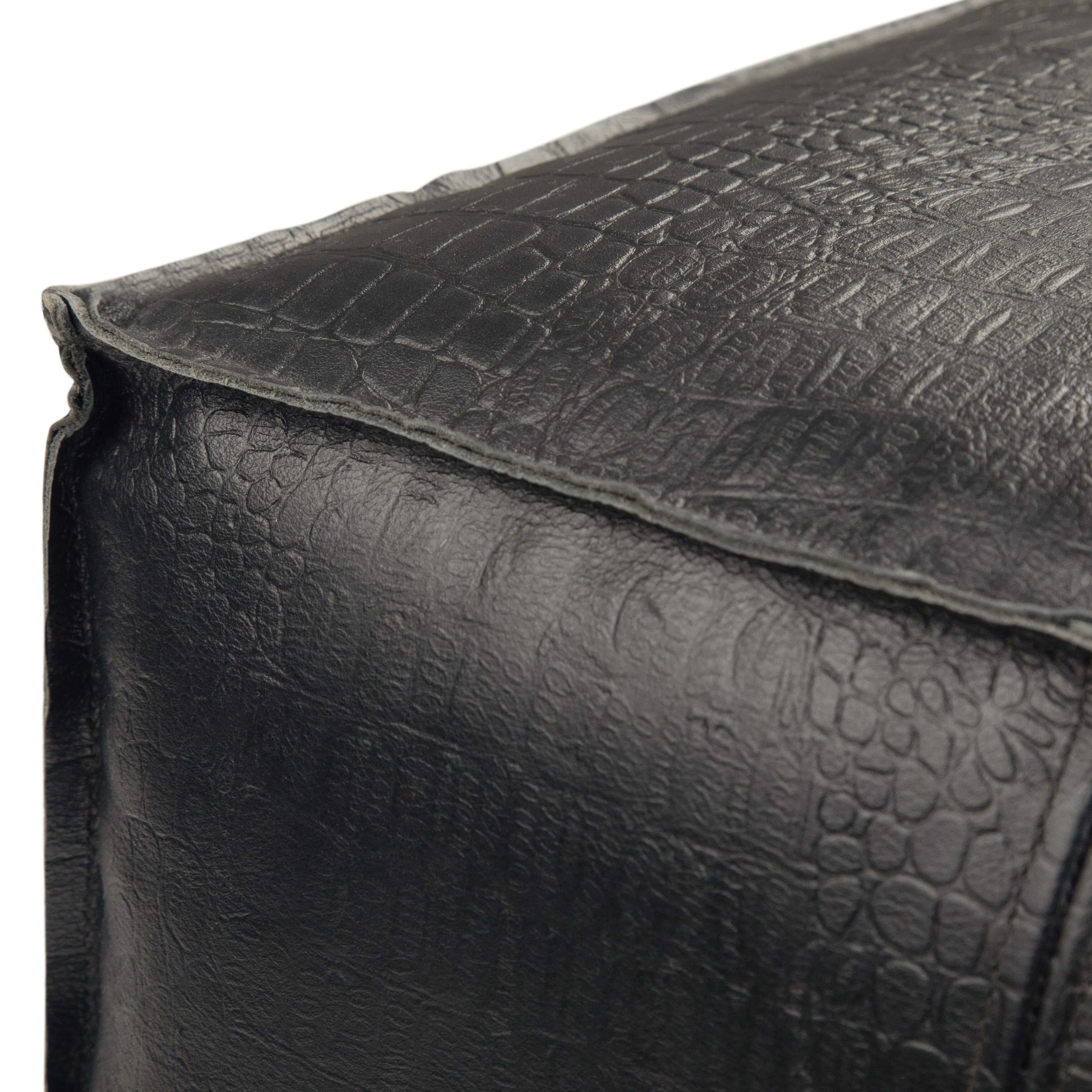 WyndenHall  Dennie Boho Square Pouf in Black Genuine Leather