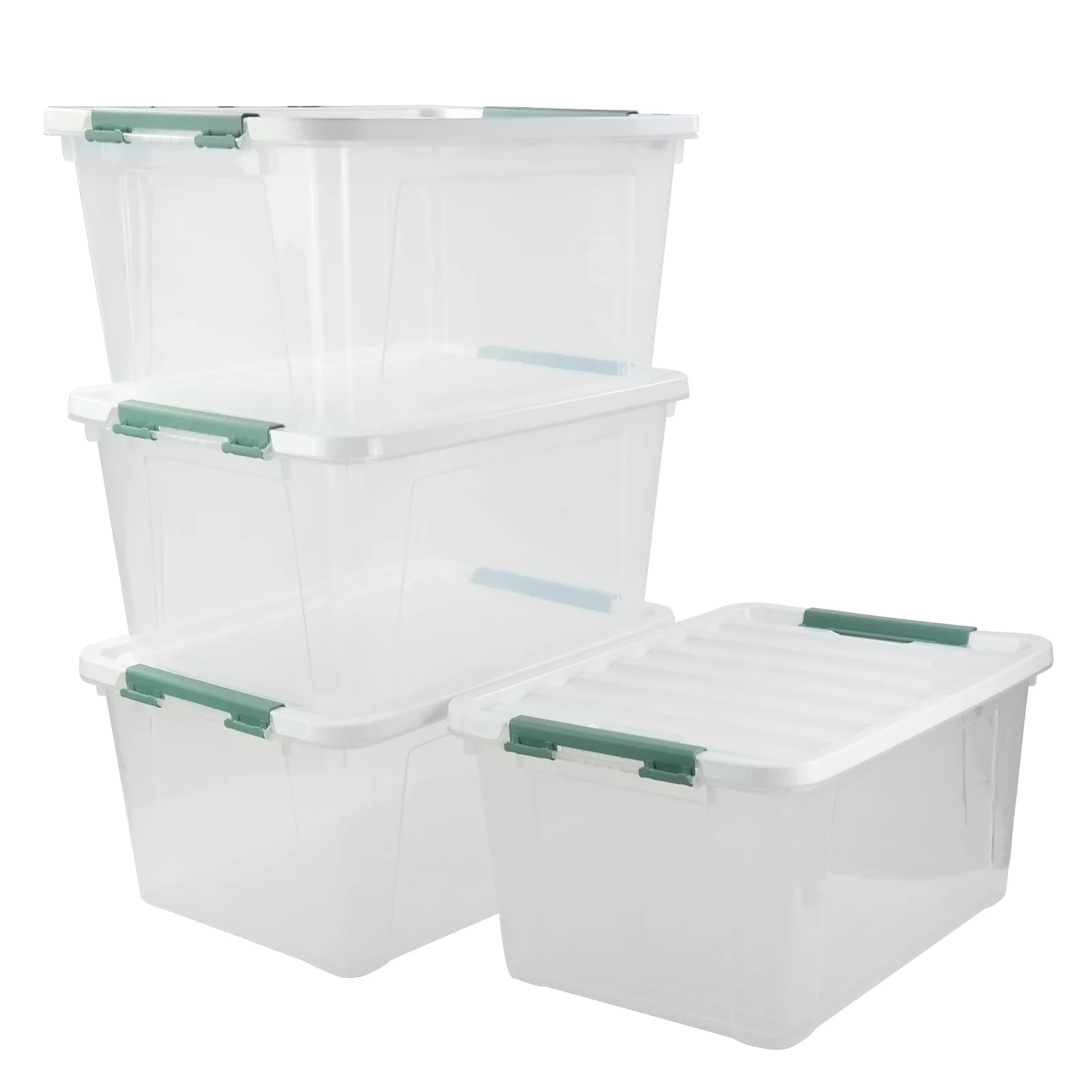 Ponpong 35 L Large Storage Box, Clear Plastic Latch Box, 4-Pack