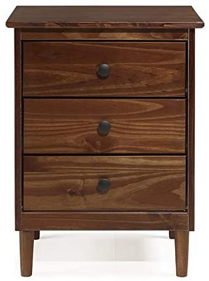 Modern 3 Drawer Wood Nightstand Bedroom Side End Table in Walnut
