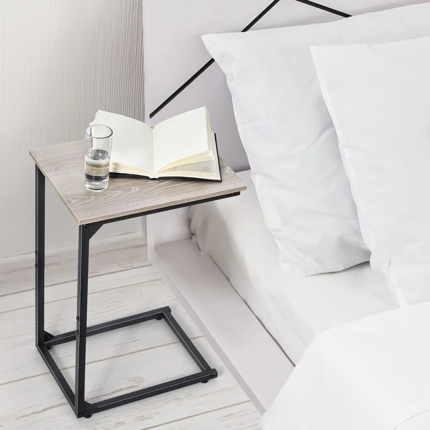 C Shape Side Table 1 Piece Set, C Shape Sofa and Nightstand, Portable Laptop Table, Sofa Side Table, Space Saving Living Room Bedroom - Elm Color