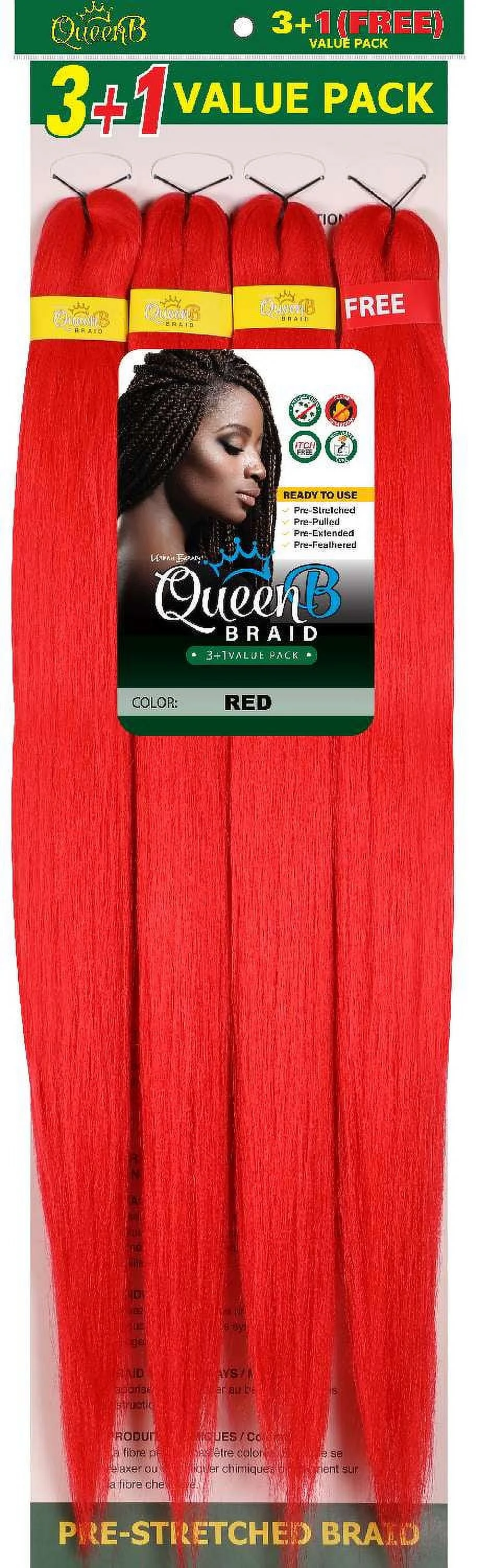 Urban Beauty Queen B Braid Synthetic 3 + 1 Value Pack 60 Inch Color RED