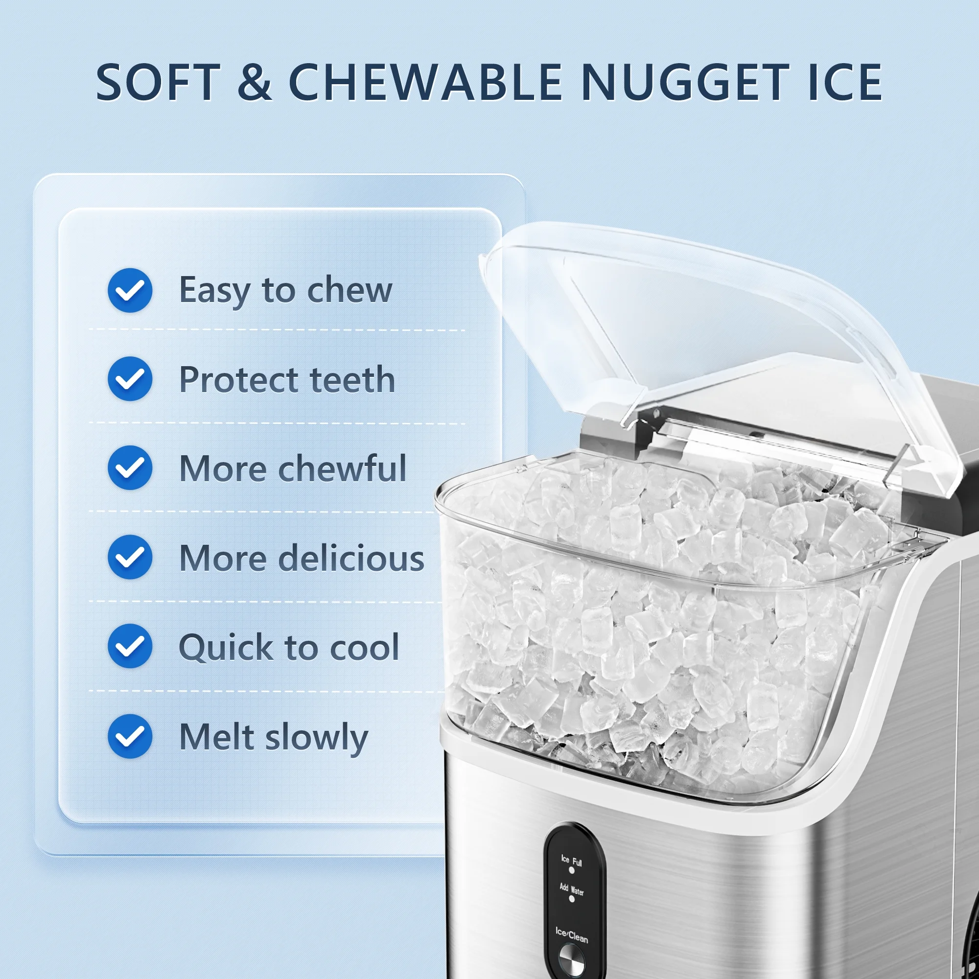 Simzlife Nugget Ice Maker Countertop, Portable Ice Maker Machine with Self-Cleaning Function, 35lbs/Day, Soft Chewable Pellet Ice, Silver