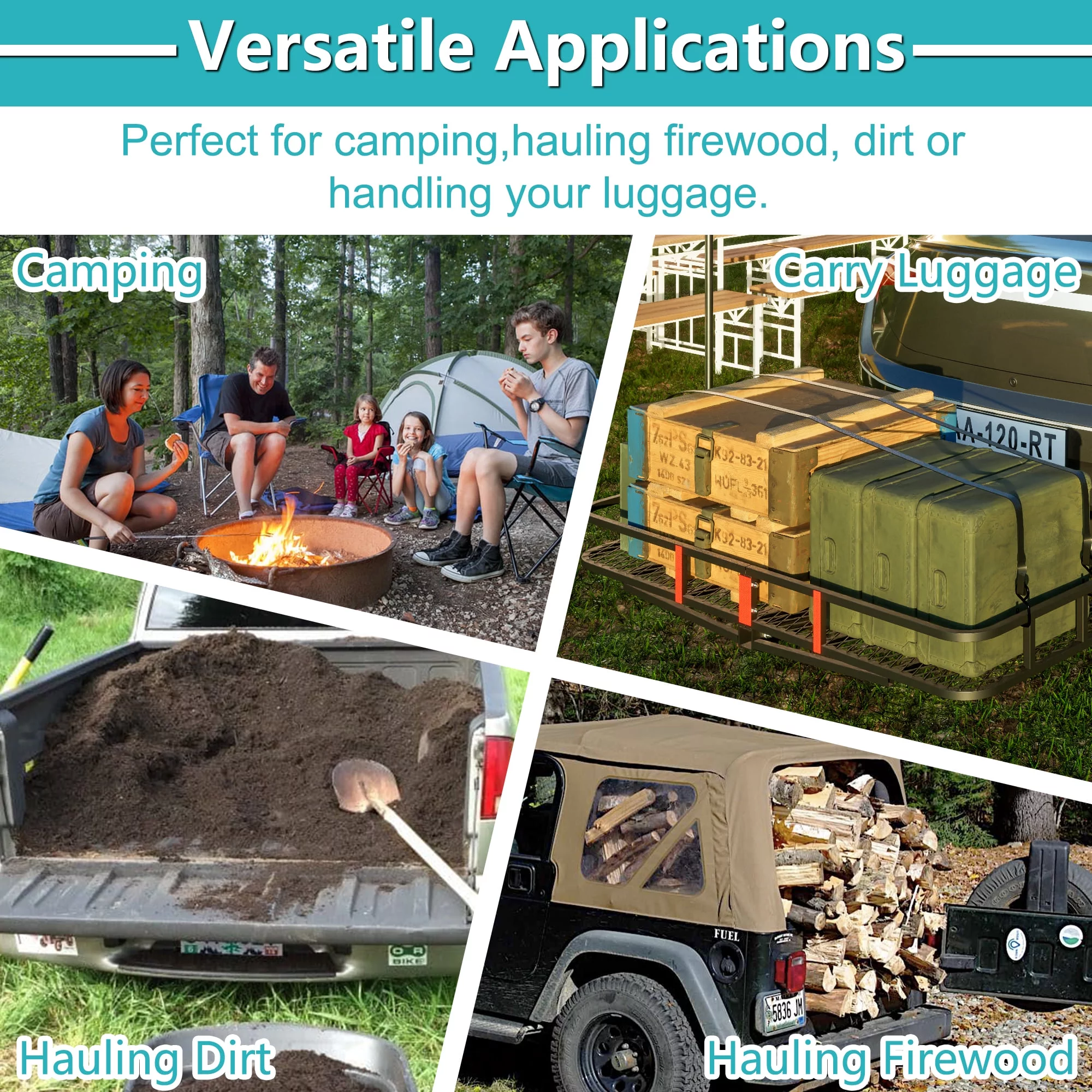 Aukfa Folding Hitch Cargo Carrier Hitch Rack Basket w/ Net,Weight Capacity 500 Lbs,Black