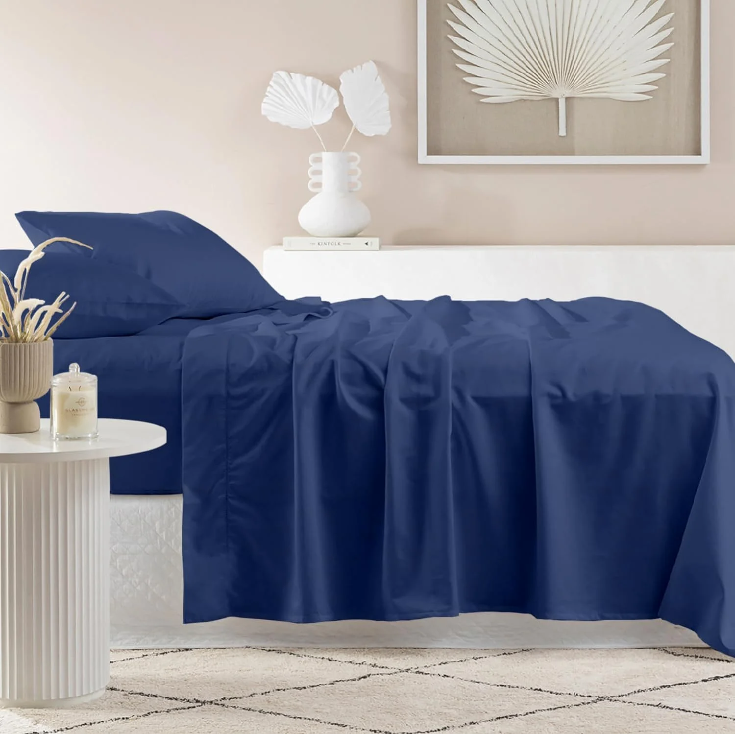 LIANMEI 100% Egyptian Cotton 4 Piece Luxury Bed Sheet Set 1200 TC Soft Fitted Sheet with 19