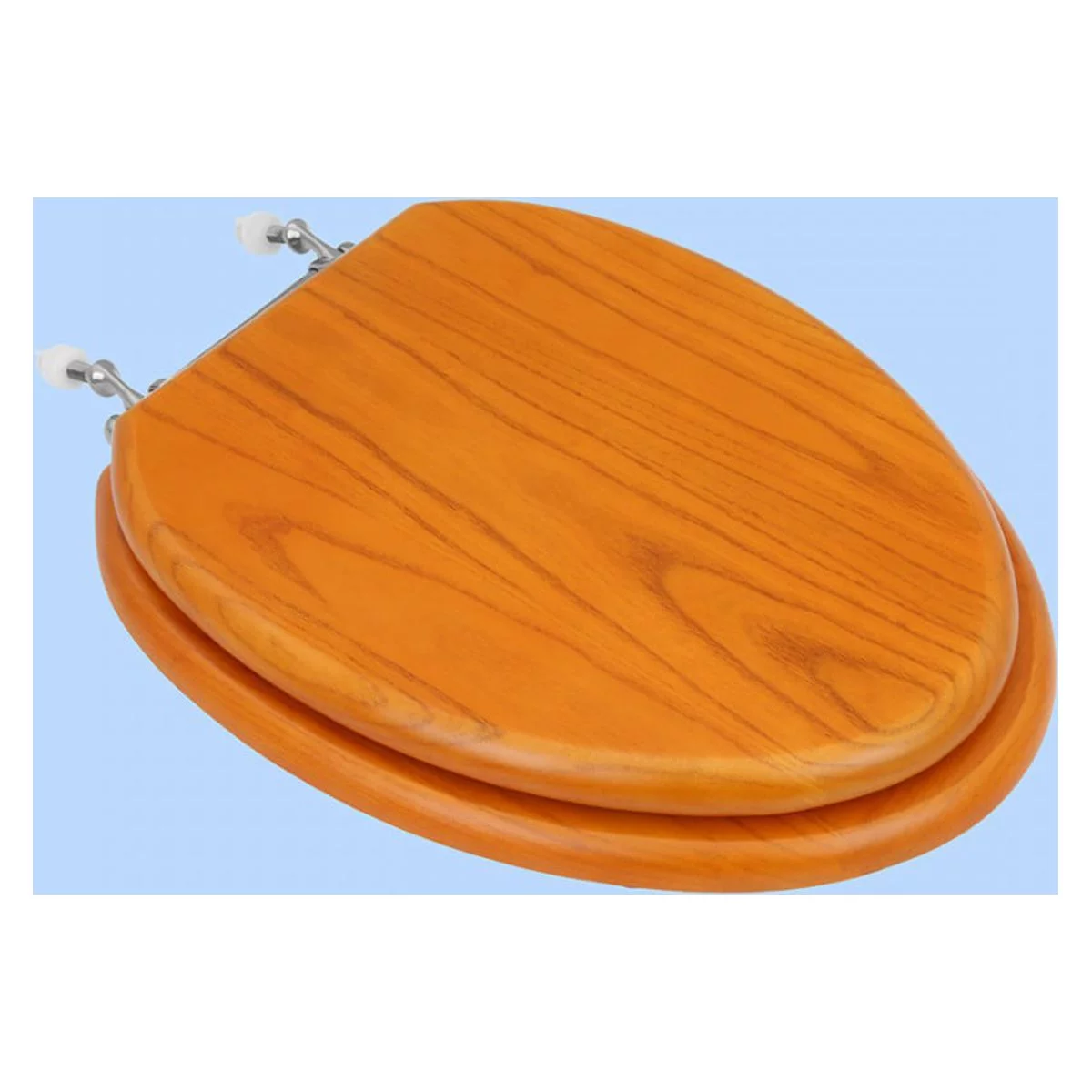 Renovator's Supply Wooden Elongated Toilet Seat Golden Oak Finish Oval Commode Seats for Toilets Chrome Hinges