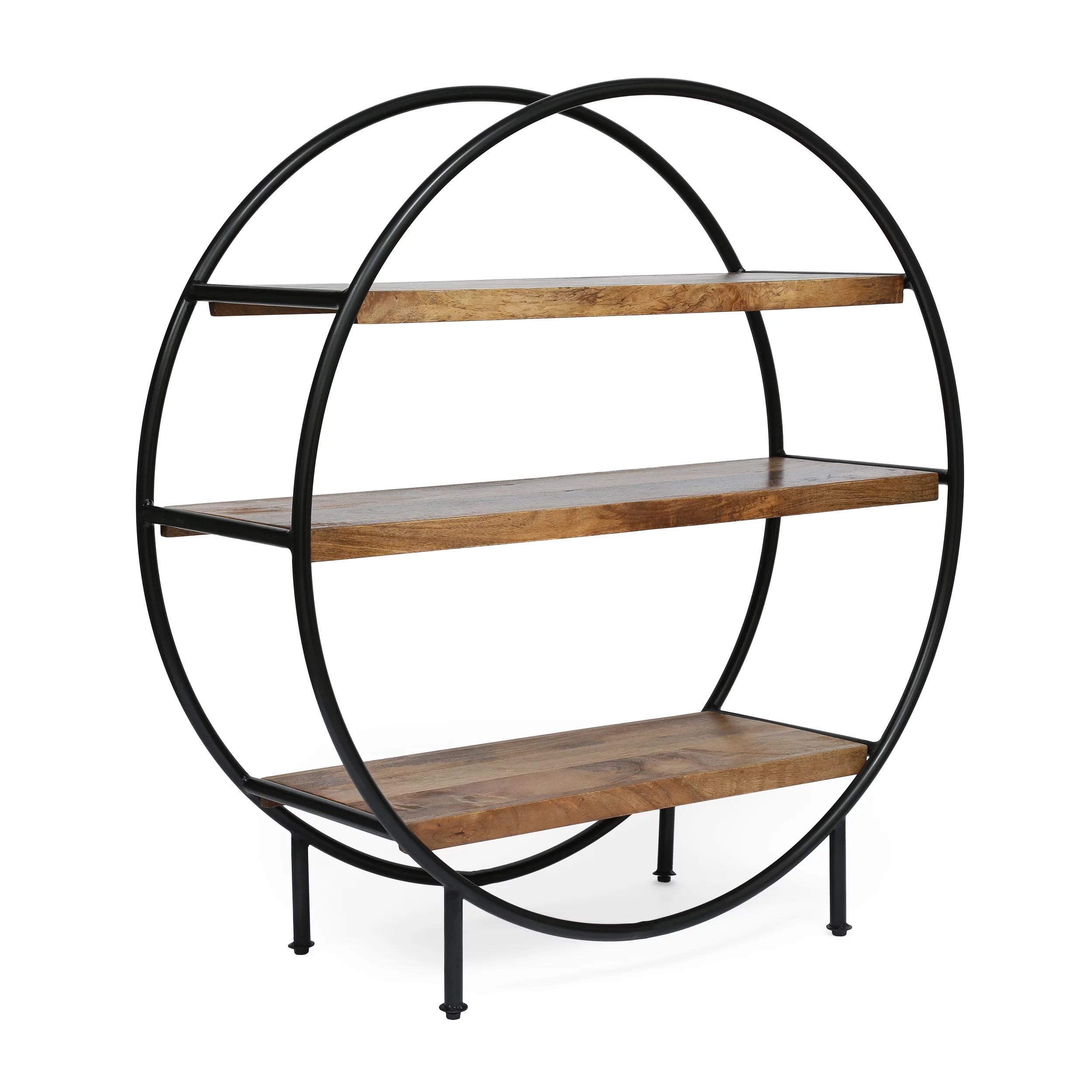 Noble House Arcola Mango Wood Handcrafted Circular Shelf, Natural and Black