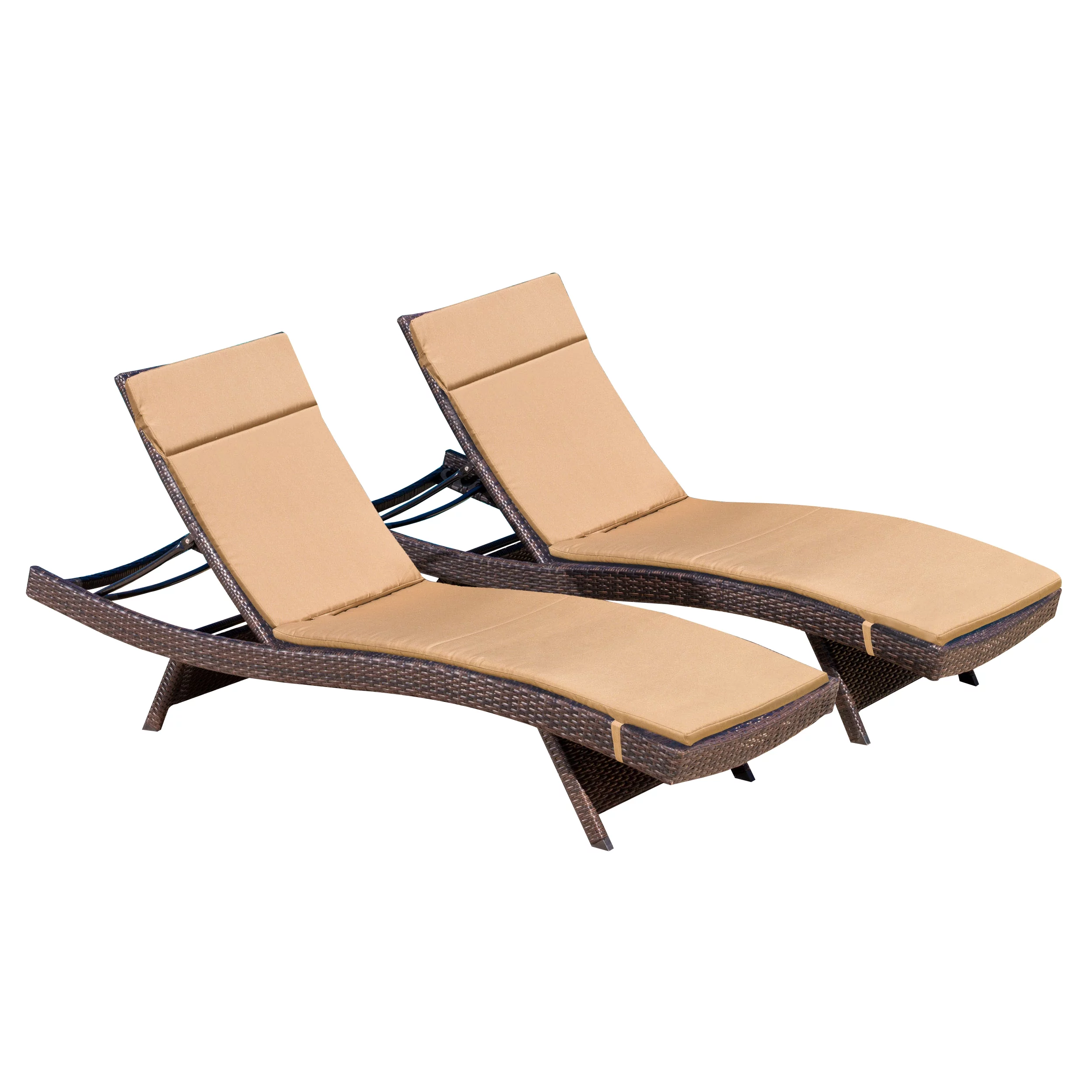 Chenoa Outdoor Brown Wicker Adjustable Chaise Lounge with Caramel Cushion (Set of 2)