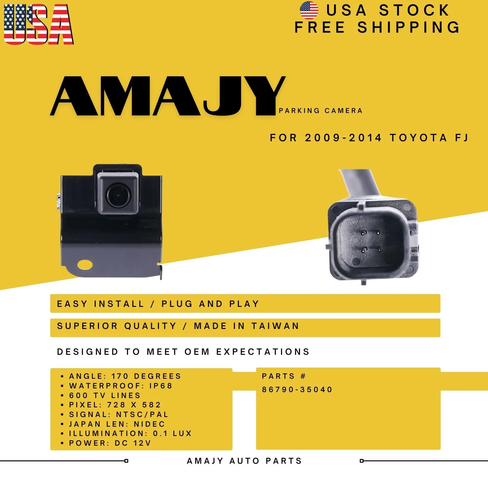 Backup Camera Replaces for 09-14 Toyota FJ 86790-35040