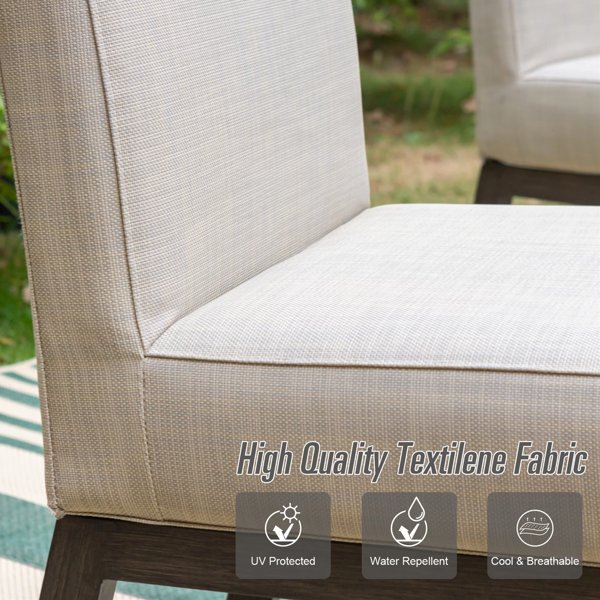 MF Studio 6-Piece Patio Dining Set with 4 PCS Cushion Padded Parsons Chairs, 1 PC Solid Wood Bench&1 PC Large Solid Wood Table, Beige