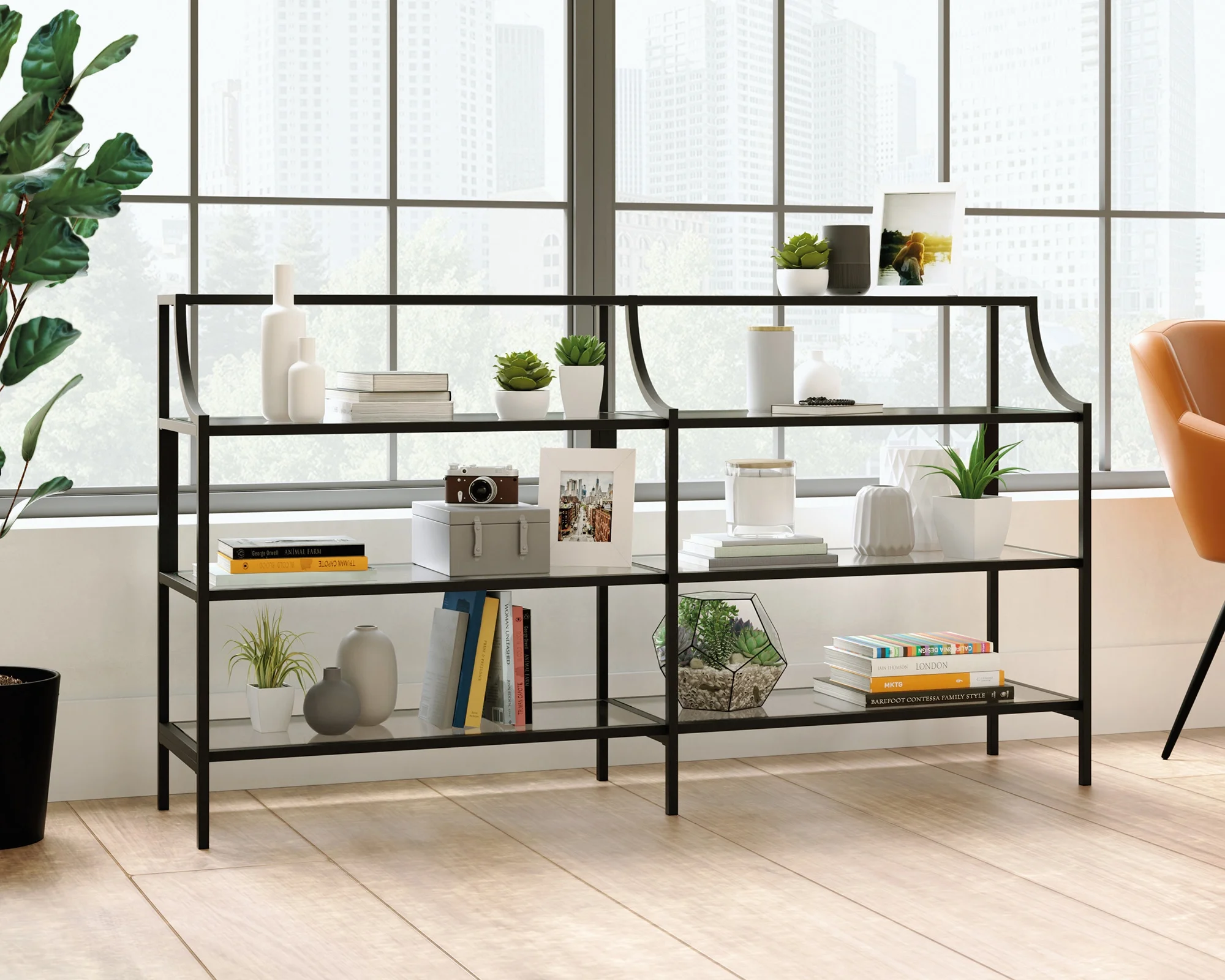 Harvey Park Black Glass-Top Console Table