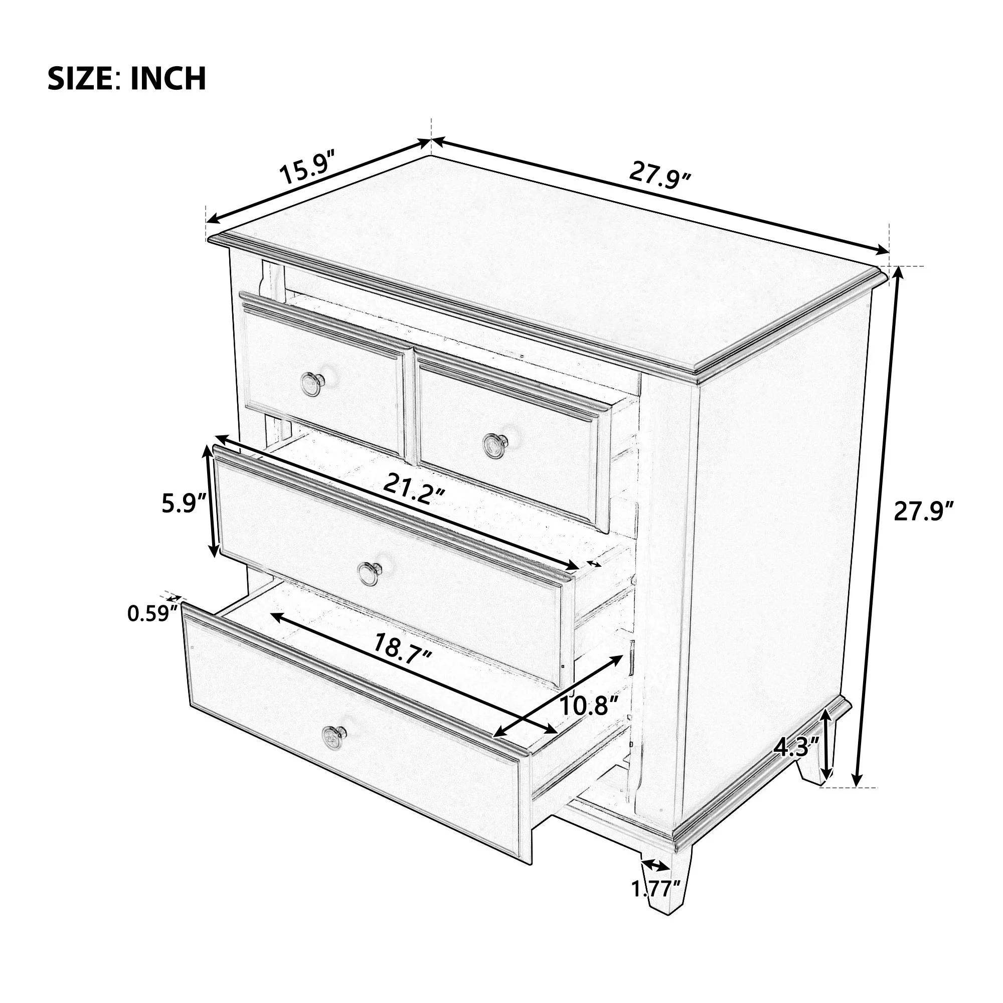 Modern Bedroom Nightstand with 3-Drawers, Espresso