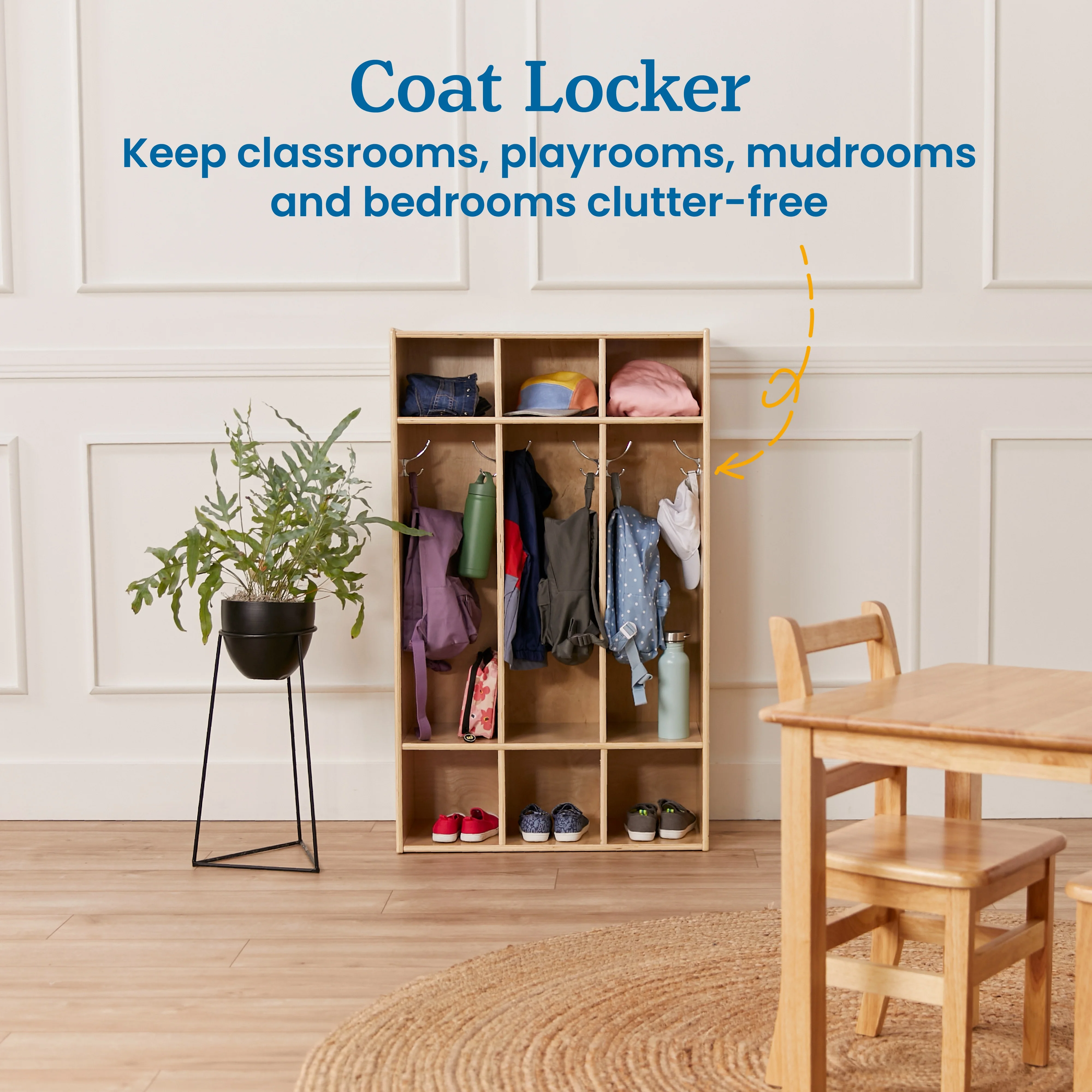 ECR4Kids Streamline 3-Section Coat Locker, Natural
