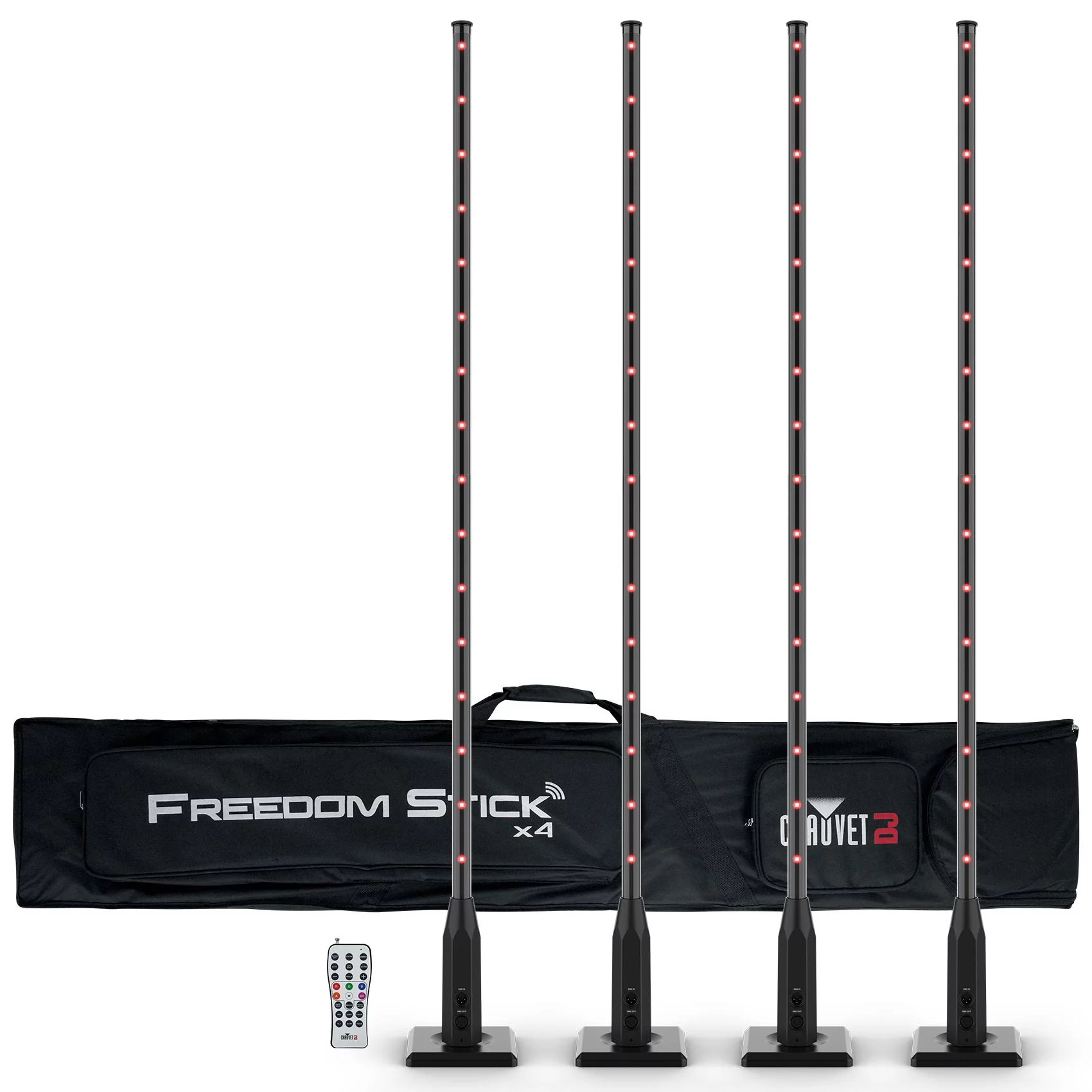 Chauvet Freedom Stick X4 Wireless Battery RF DMX Light Sticks+XL Remote+Fogger