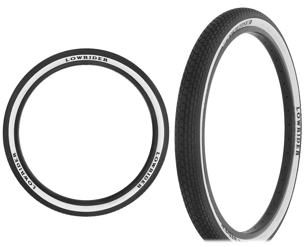 Two Bike Tire 26 x 2.125 Black/White Side Wall Lowrider Raised Letter HF-120A.