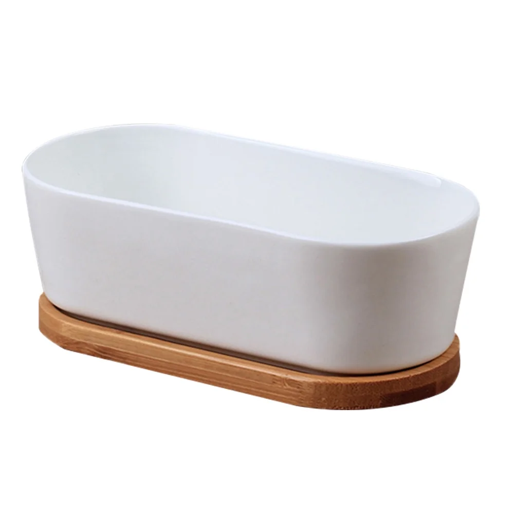 Guichaokj 2pcs Ceramic Succulent Bonsai Plant Pot Cactus Flower Planter with Bamboo Saucer