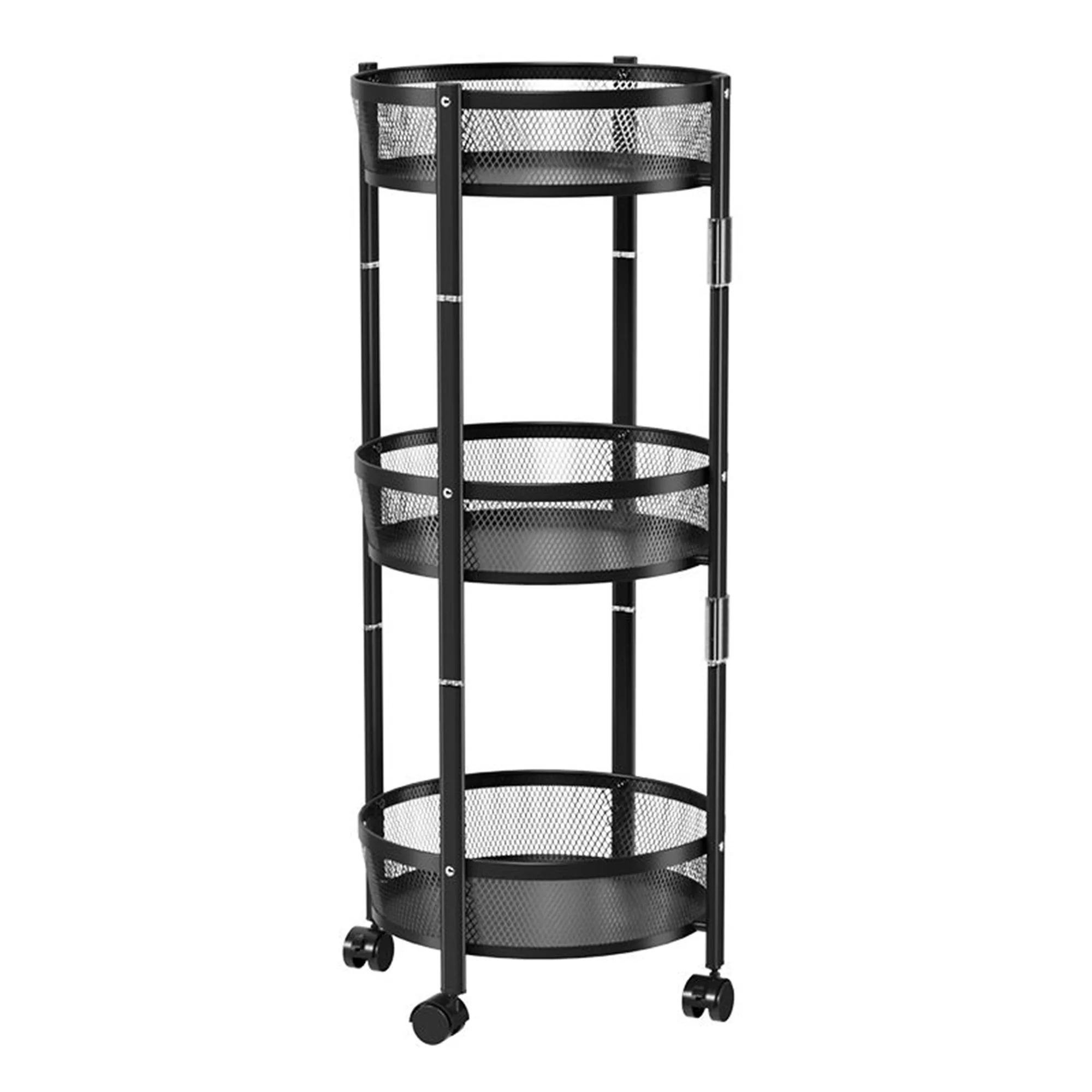 Cathoe 3-Tier Rolling Utility Cart Collapsible Metal Storage Organizer Cart with Lockable Wheels