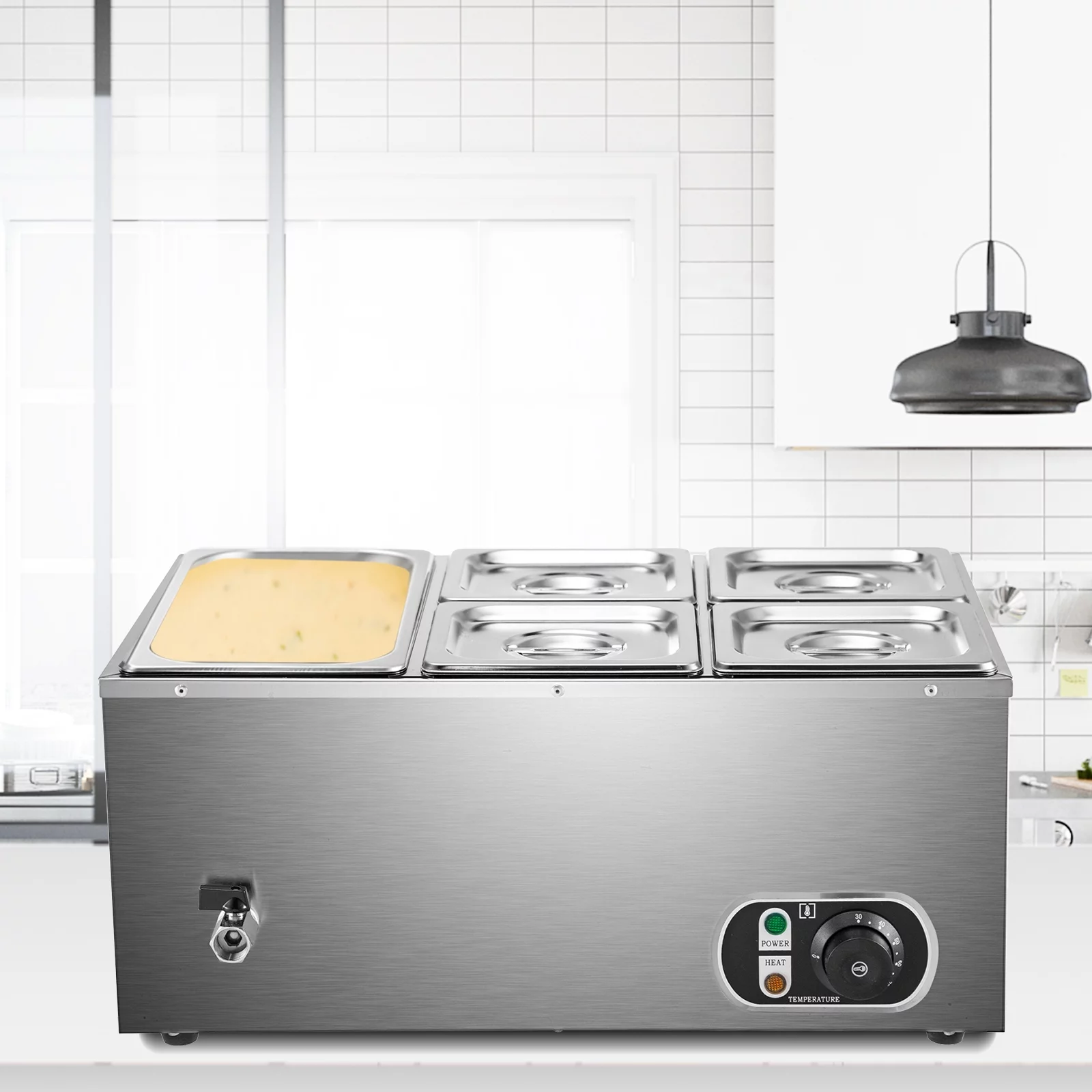 BENTISM Commercial Food Warmer Bain Marie 5-Pan 24Qt Buffet Food Warmer Stainless Steel