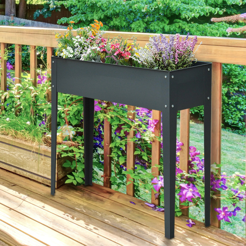Buumin Outsunny Metal Raised Garden Bed, Elevated Planter Box with Legs and Drain Holes, Dark Gray