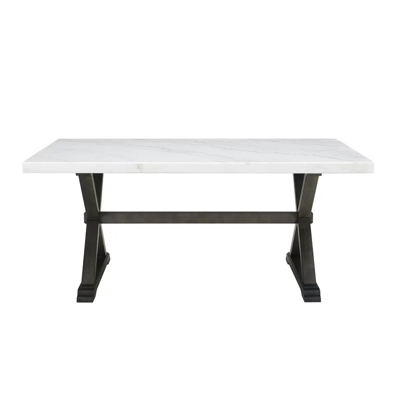 Pemberly Row Traditional Landon Marble Top Dining Table in White