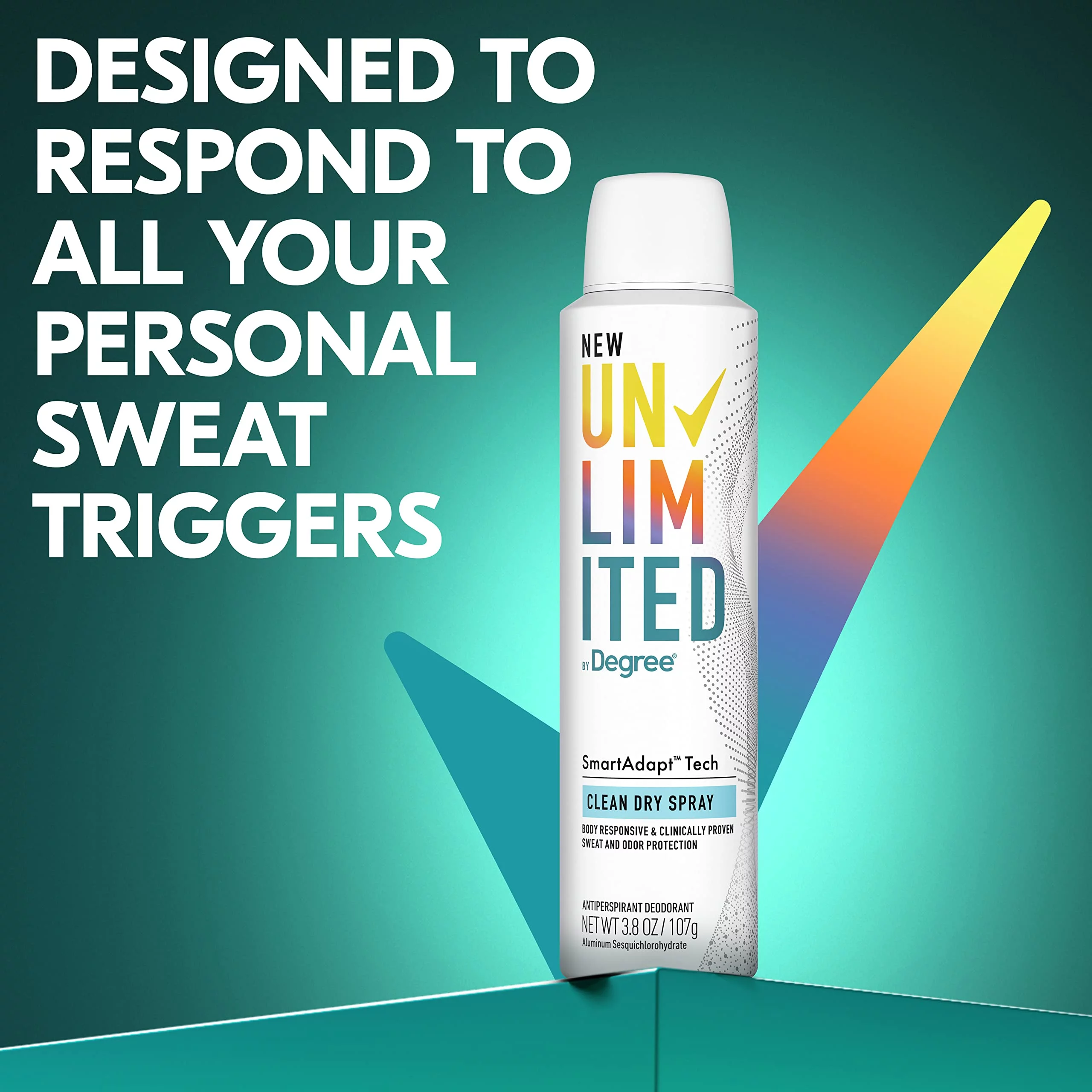 Degree Unlimited Antiperspirant Deodorant Dry Spray Clean 2 Count Long-Lasting Sweat & Odor Protection With Antiperspirant Technology Smartadapt Tech 3.8 Oz.