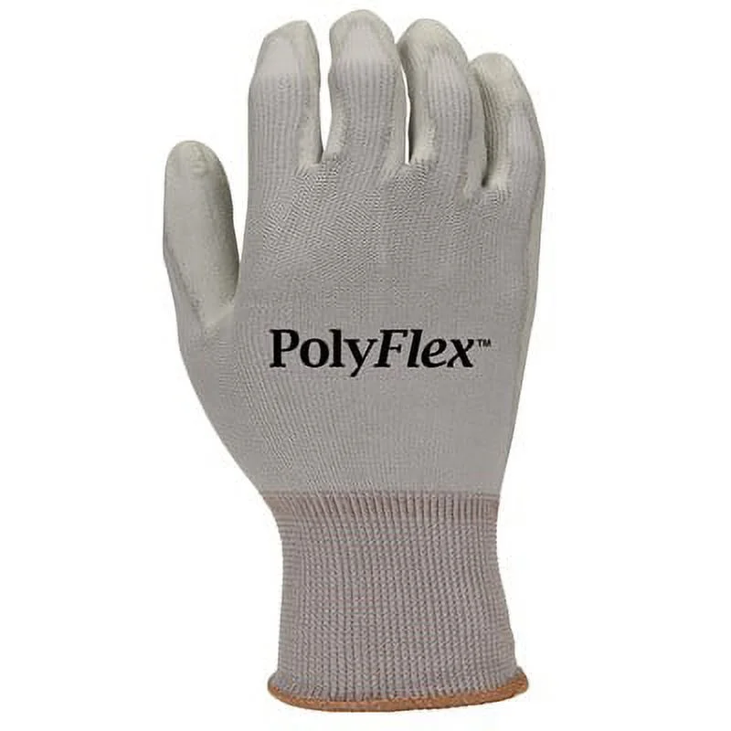 NS PolyFlex Polyurethane Palm Coated Gray Nylon Gloves, Small (16 Pairs)