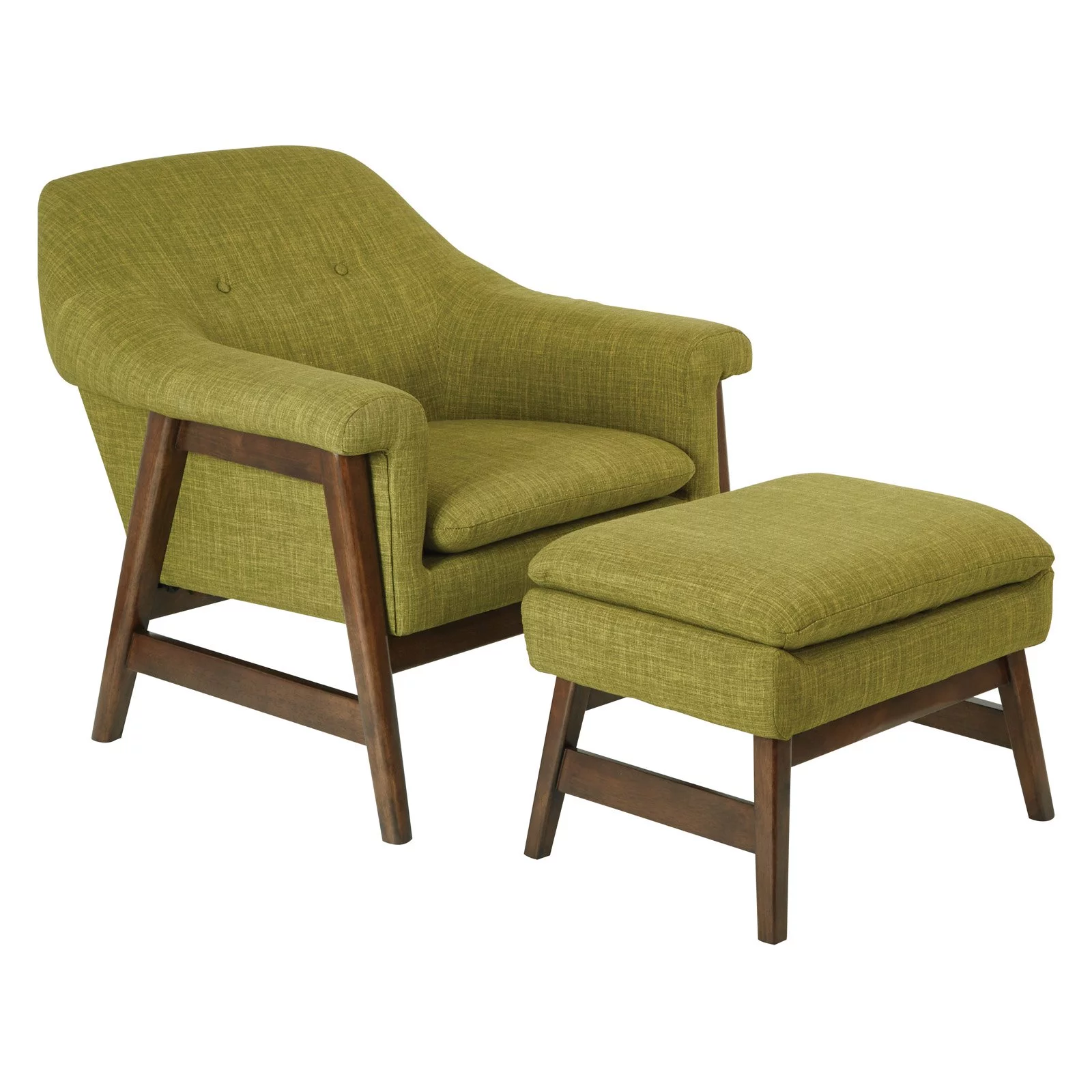 OSP Home Furnishings Flynton Chair & Ottoman in Green Fabric with Medium Espresso Frame ASM