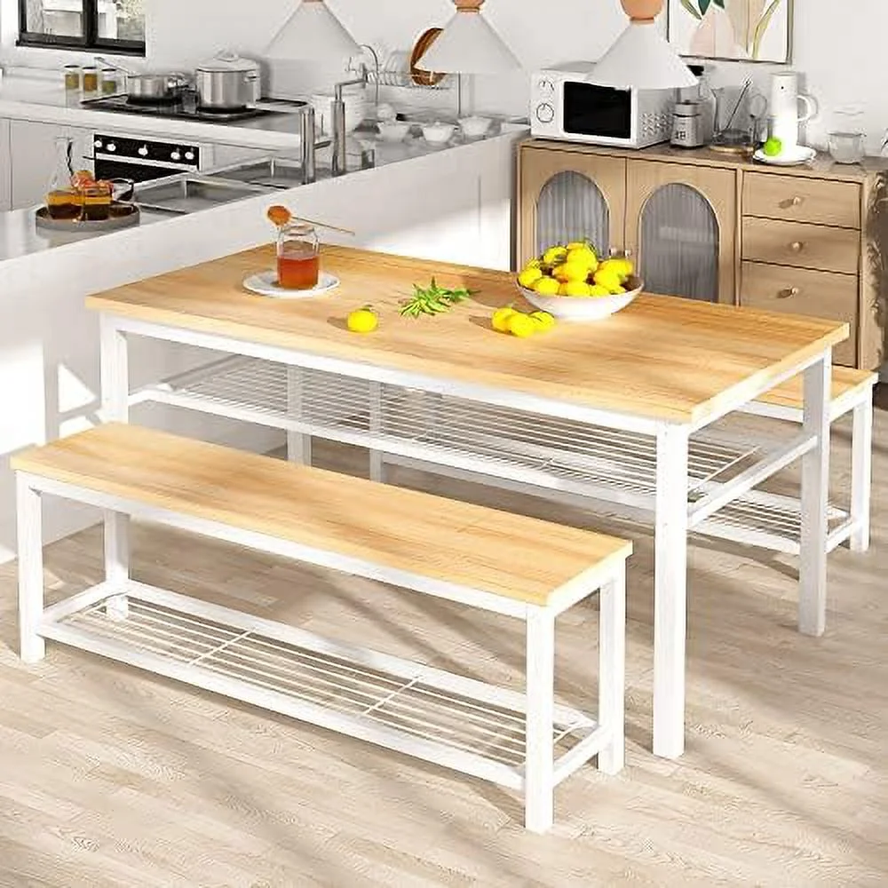 TJUNBOLIFE 3-Piece Dining Table Set  Rustic Dining Table with   Kitchen Table and Chairs Set for 4  Dining Table Set with 2   Industrial Dining Table Set for Dining Room  Kitchen