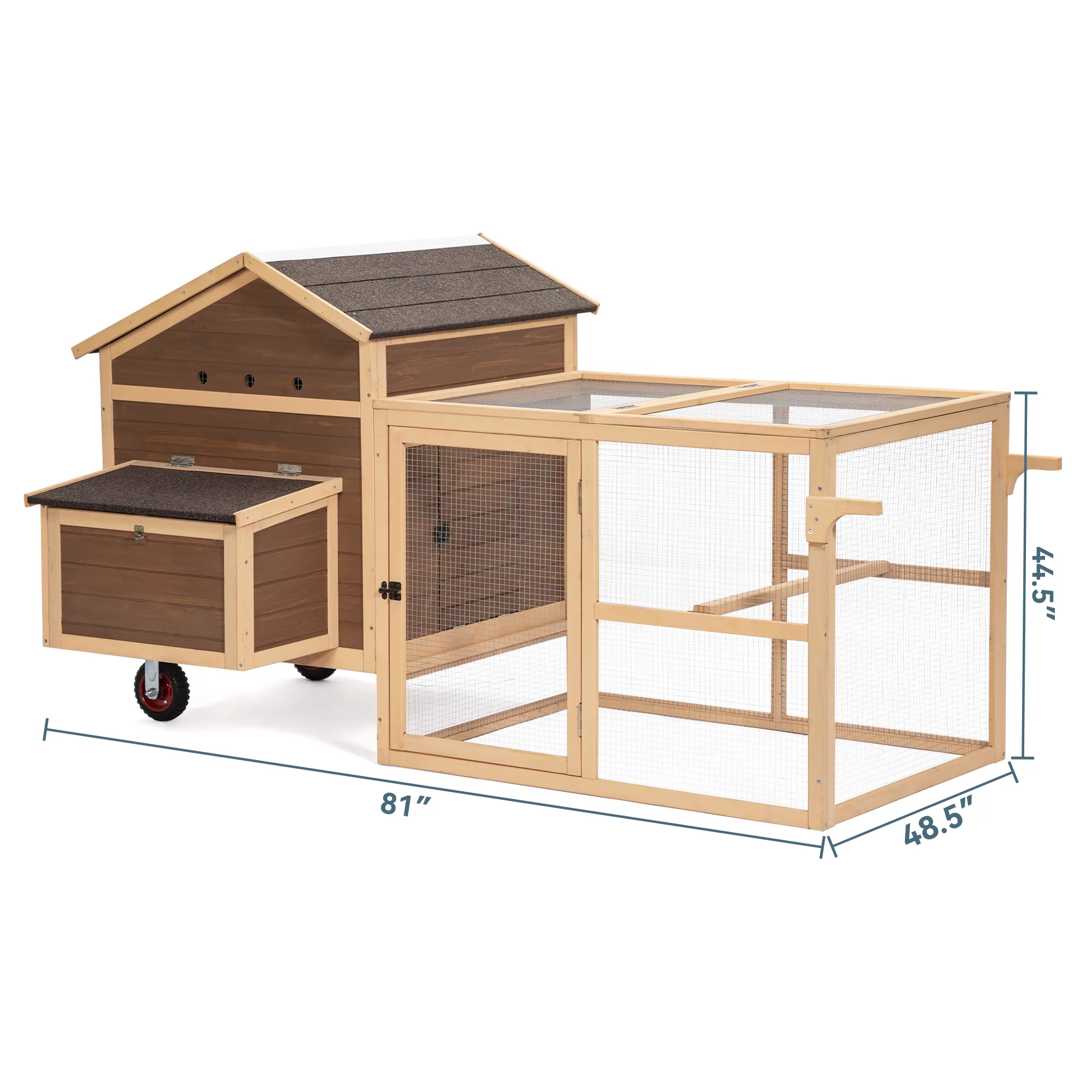 Vivifying Chicken Coop with Wheels and handrails,Weatherproof Outdoor Chicken Coop with Nesting Box, Outdoor Hen House with Removable Bottom Weatherproof Poultry Cage, Rabbit Hutch, Wood Duck