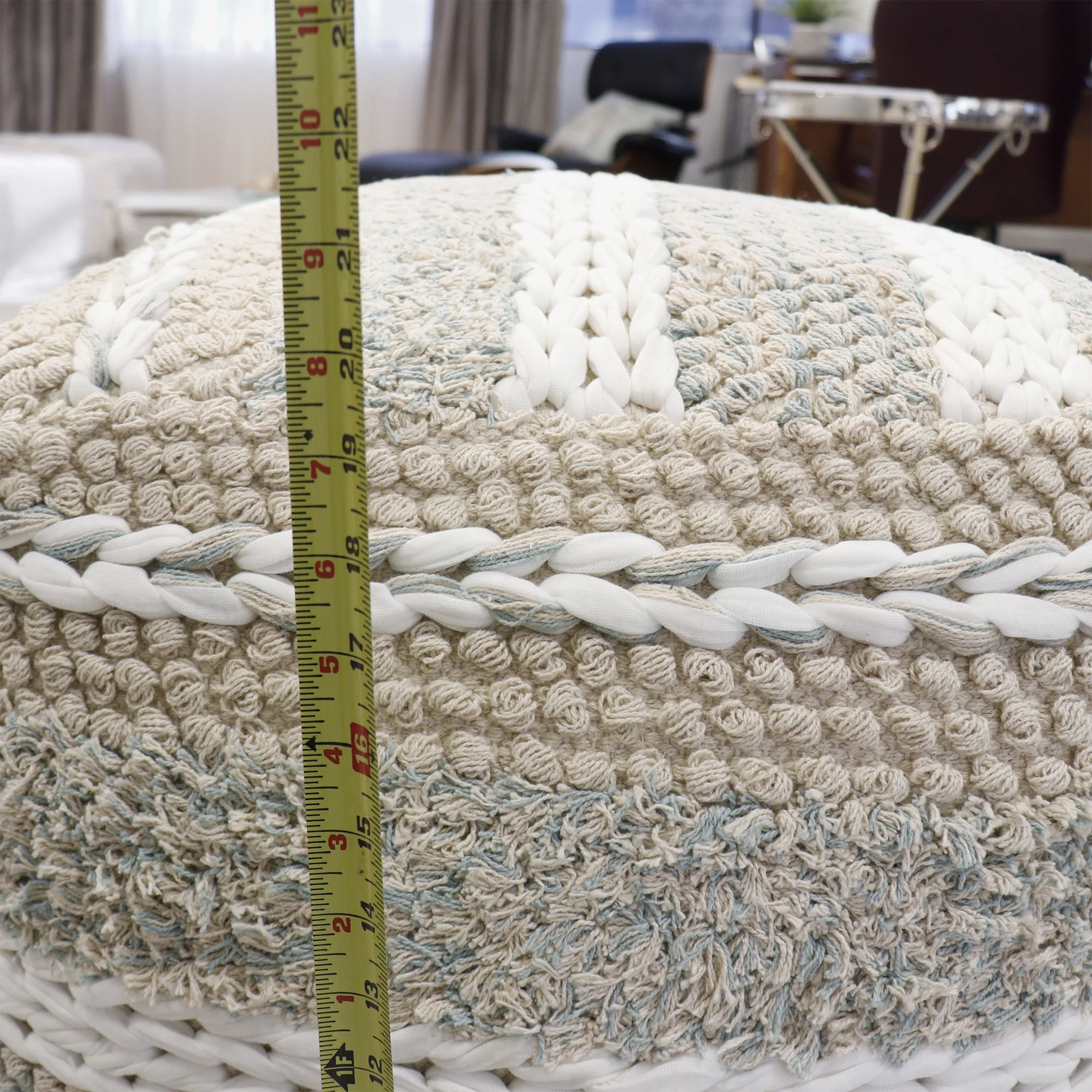 Pasargad Home PPF-176-1 Grand Canyon Shag Cotton Pouf - Beige - 17.75 x 17.75 x 17.75 in.