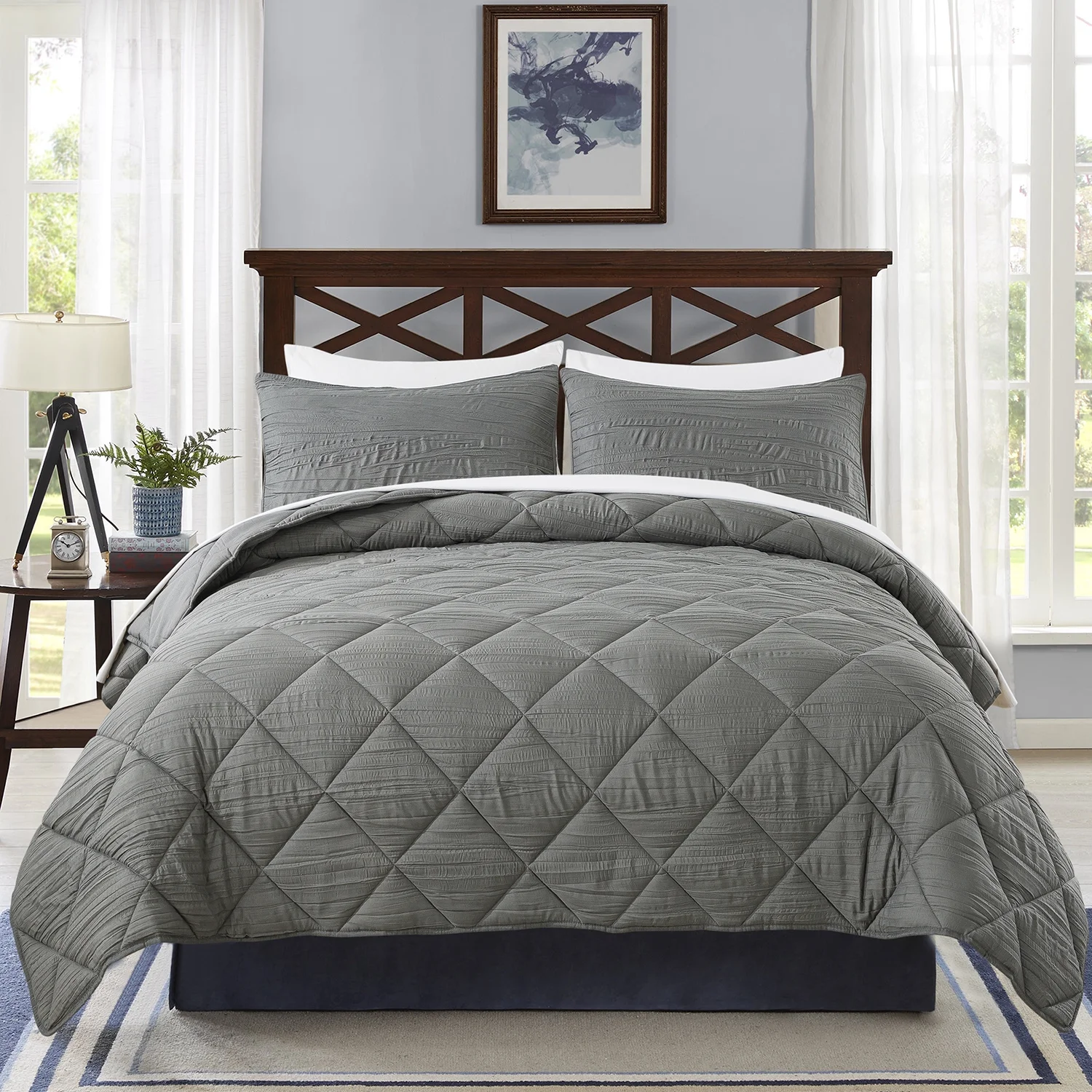 NC Twin Comforter Sets With 1 Pillowcase, 2 Piece Soft Bedding Set, Dark Gray