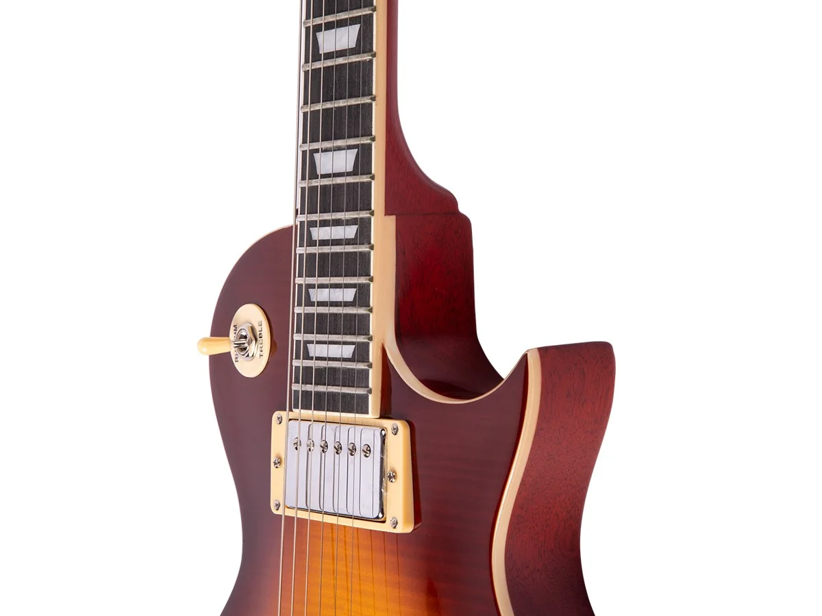 Monoprice 66 DLX Plus Electric Guitar with Mahogany Bound Body, Single‑cutaway Solid Body, 2x Humbuckers, and Includes Gig Bag - Indio Series