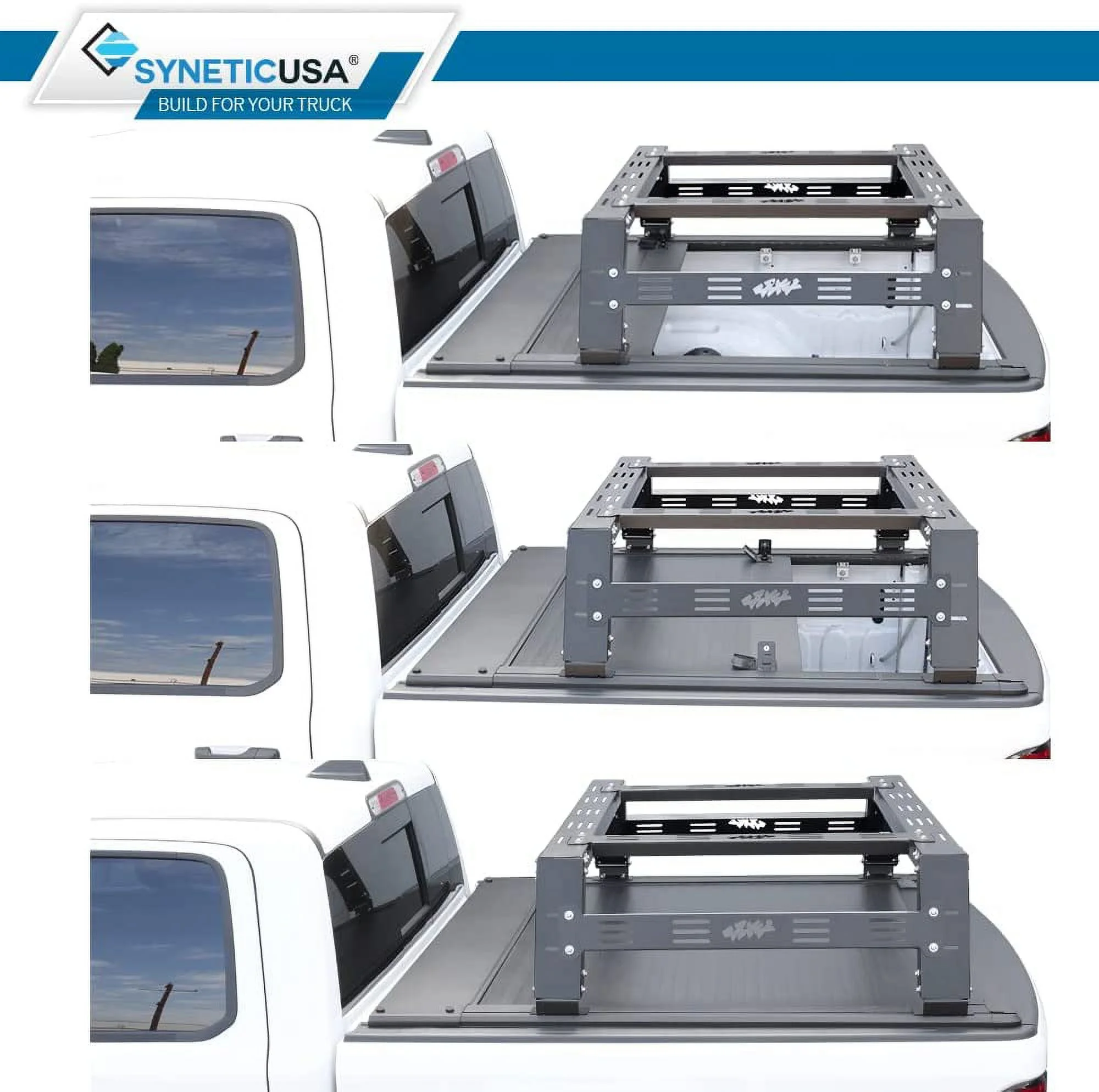 Syneticusa Retractable Hard Tonneau Cover with Cargo Rack Kit Fits 2016-2022 Toyota Tacoma 5ft Bed Aluminum Matte Black Low Profile Waterproof Off Road Ready