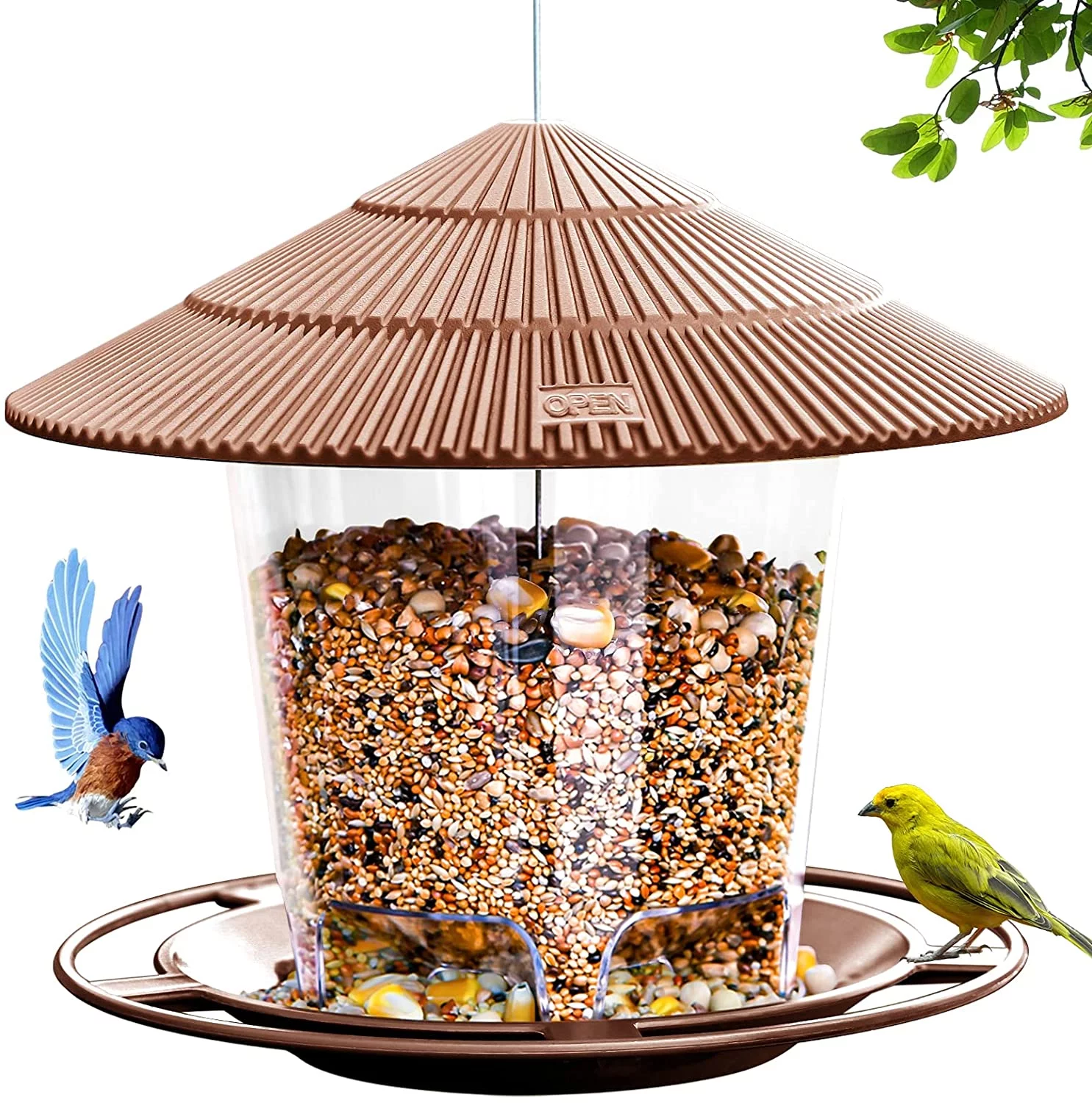 HEJULIK Bird Feeders for Outside, Bird Feeder, Wild Bird Seed for Outside Feeders, Squirrel Proof Birds Feeder and Garden Decoration Yard for Bird Watchers (Brown)