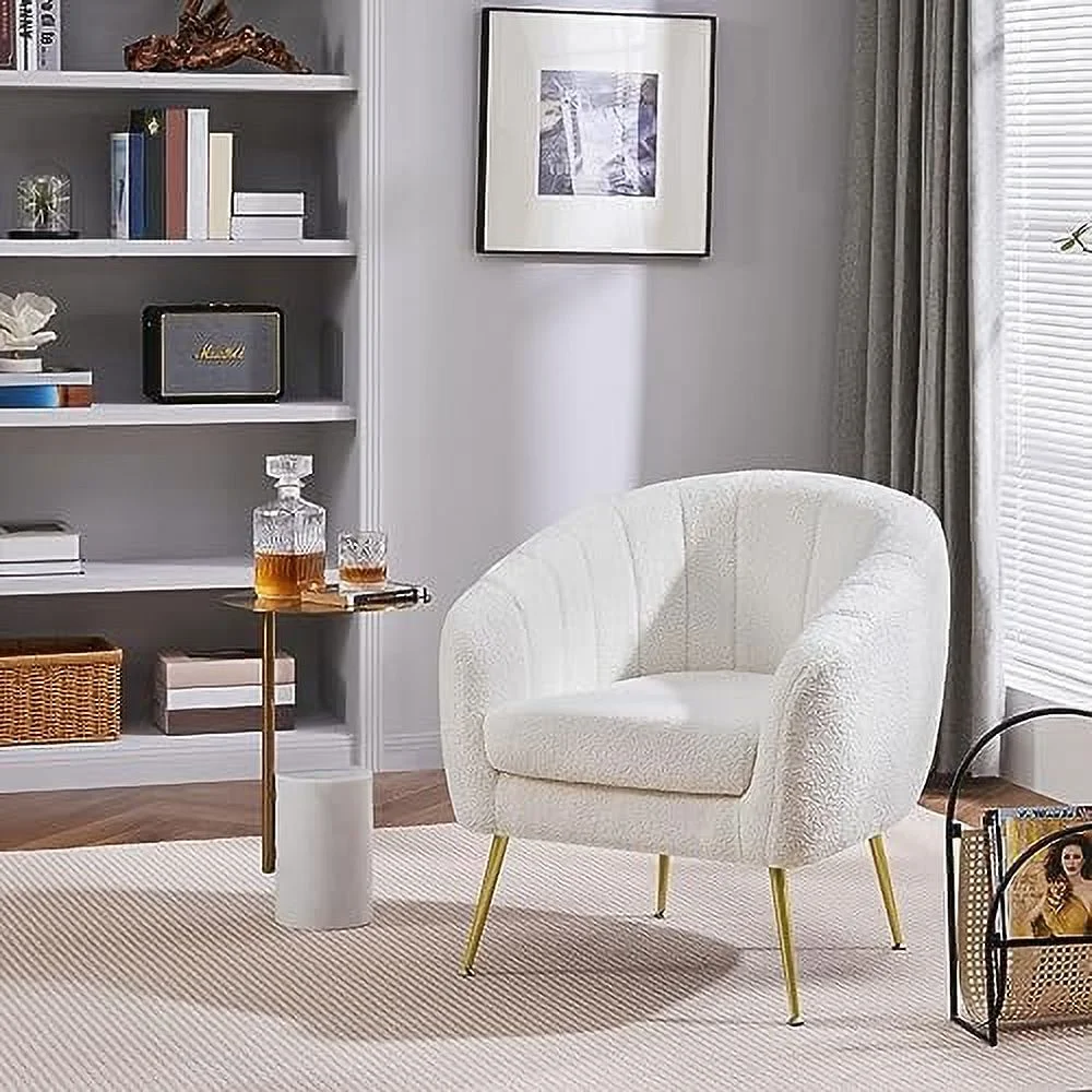 HOOMHIBIU Velvet Accent Chair  Barrel Chair with Golden Metal Legs  Modern Leisure Chair for Living Room Bedroom Office Waiting Room Gray