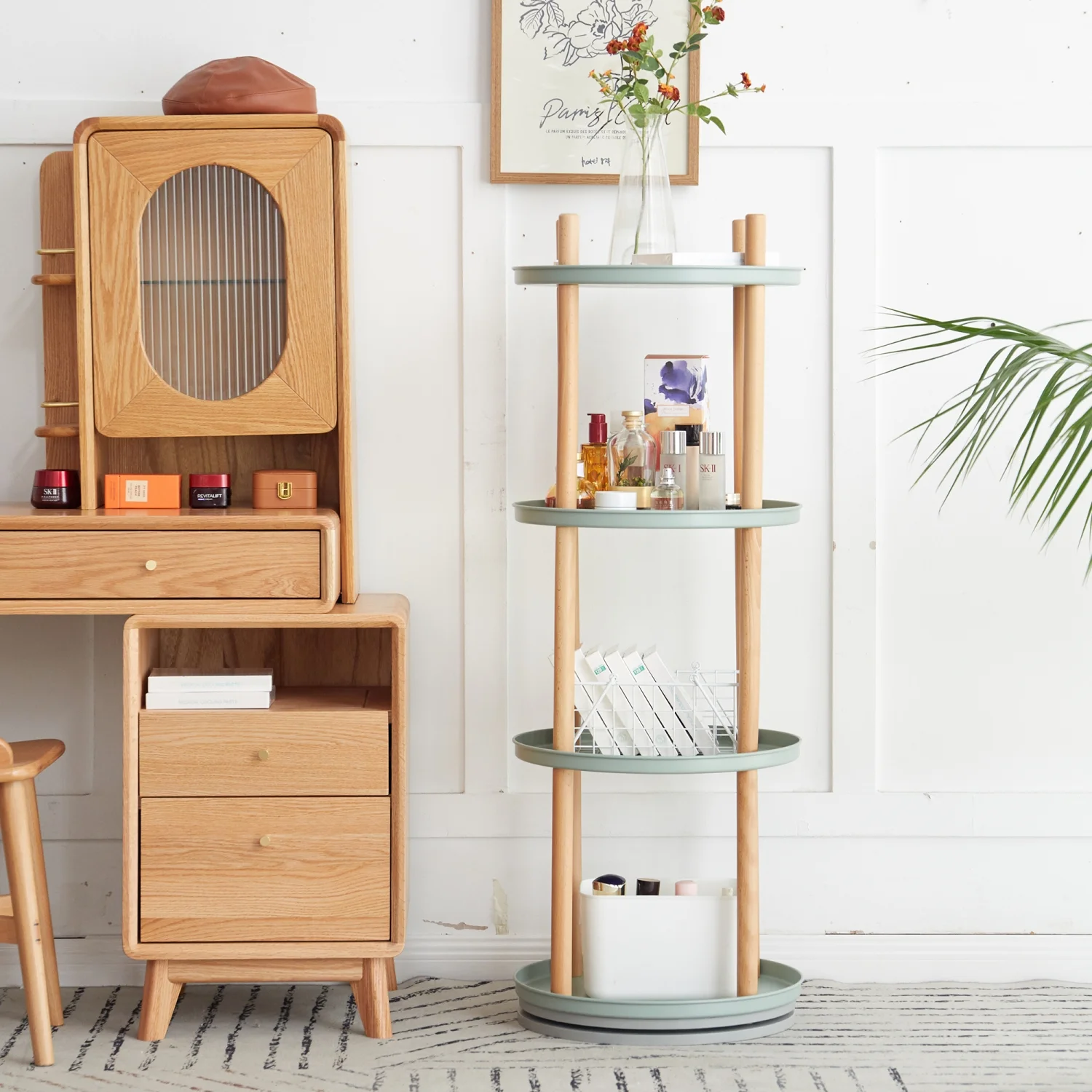 DremFaryoyo   ° Rotating Bookshelf  4 Tier Bookcase w/ Large-Capacity  Space  Multifunctional  Rack  Compact Design  Standing   Room  Bedroom  Study Room  Kitchen