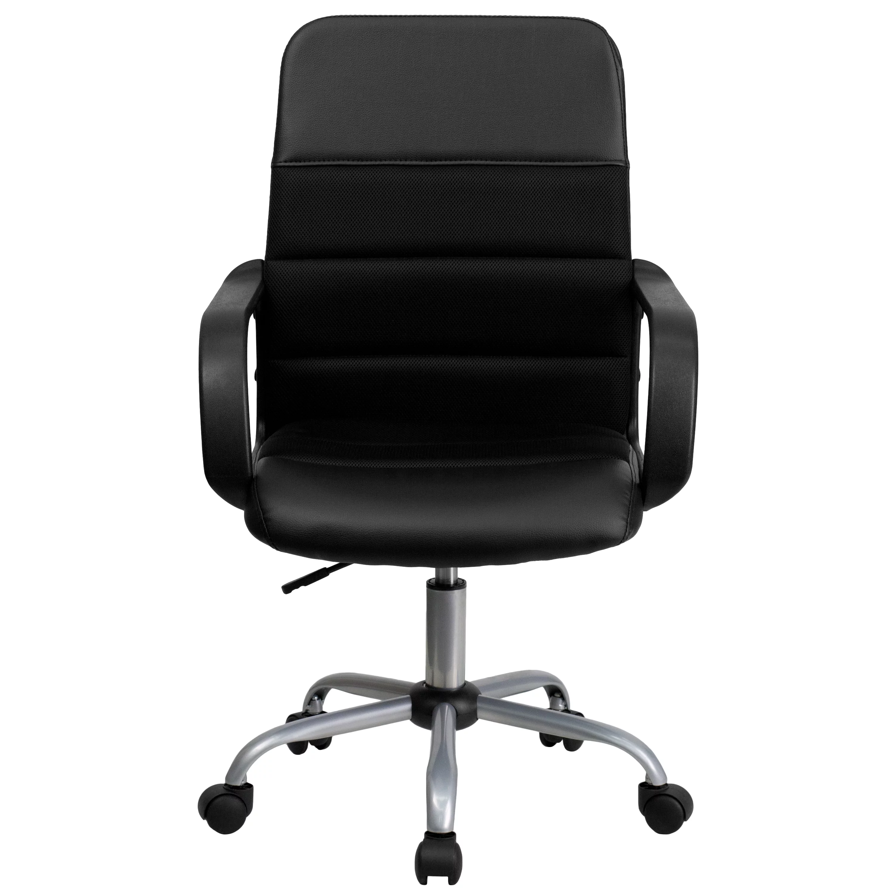 Emma + Oliver Mid-Back Black LeatherSoft and Mesh Swivel Task Office Chair with Arms