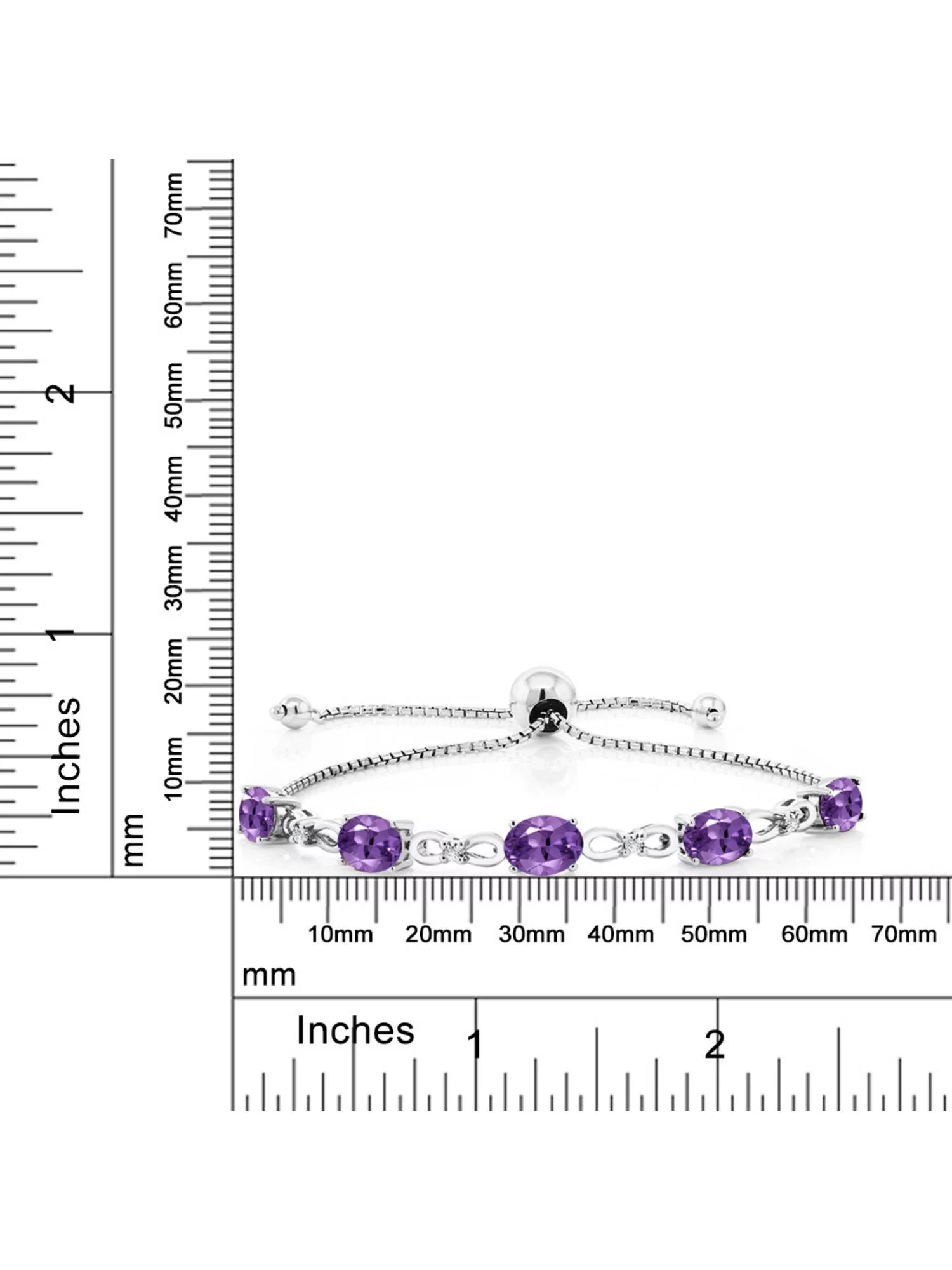 Gem Stone King 925 Sterling Silver Purple Amethyst and White Lab Grown Diamond Tennis Bracelet for Women (3.77 Cttw, Gemstone February Birthstone, Oval 7x5MM, Fully Adjustable up to 9 inch)