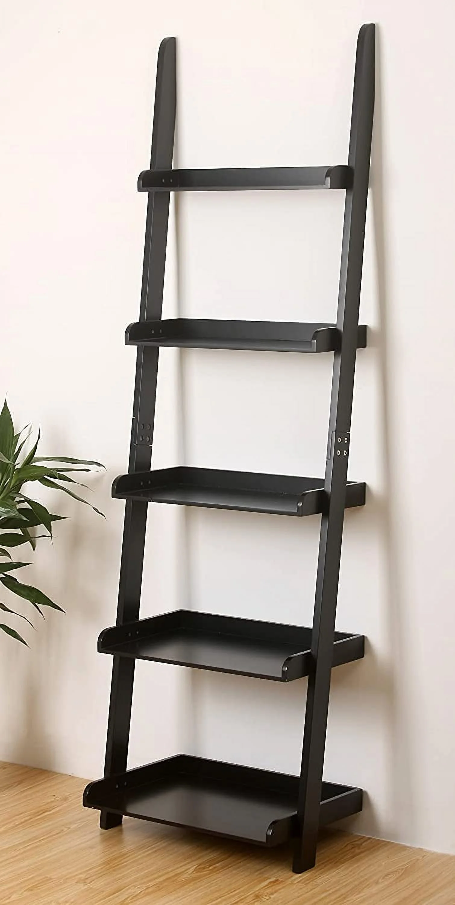 5 Tier Leaning Wall Bookshelf, 70 Inches, White