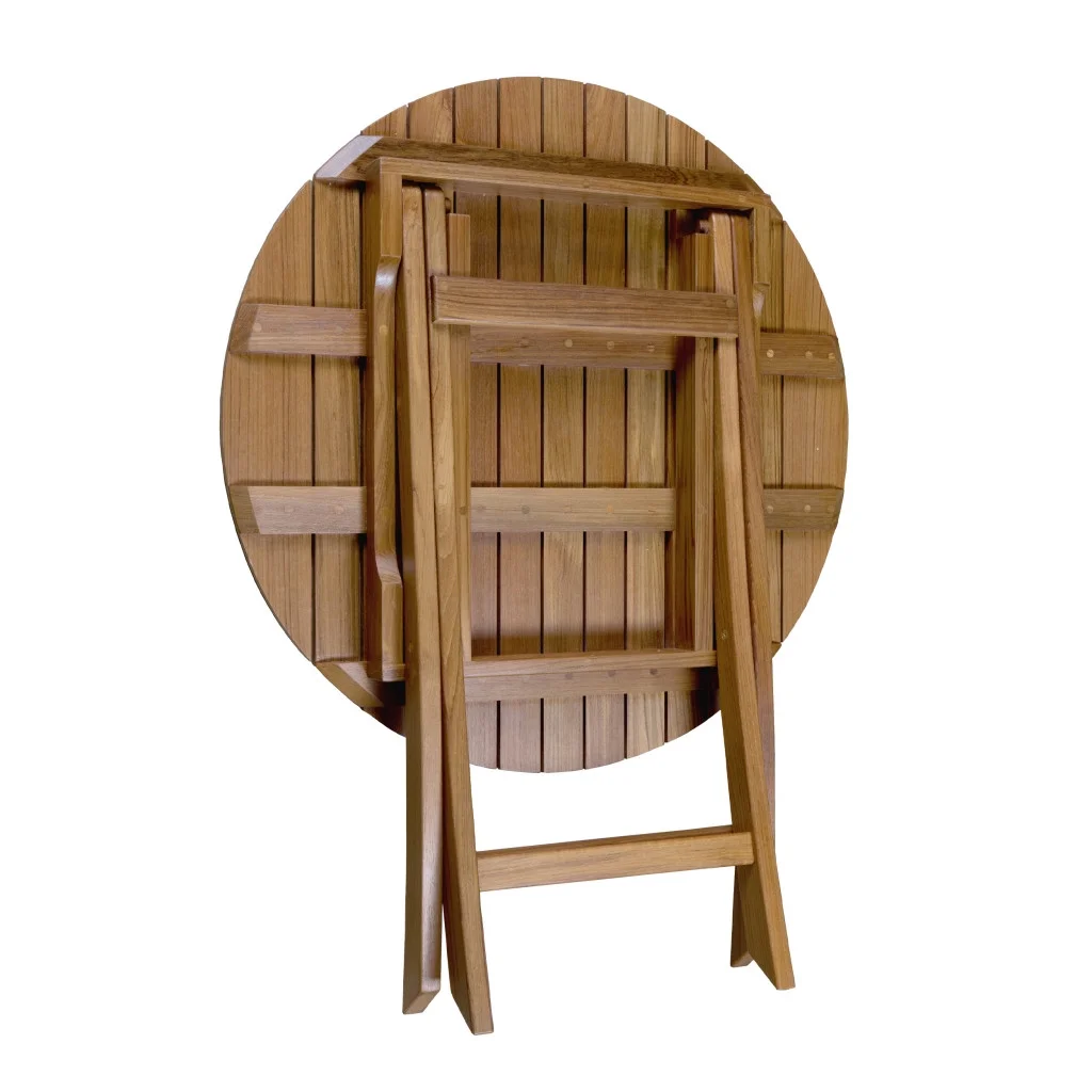 HomeRoots 479054 30 in. Rounded Solid Wood Folding Outdoor Side Table, Brown