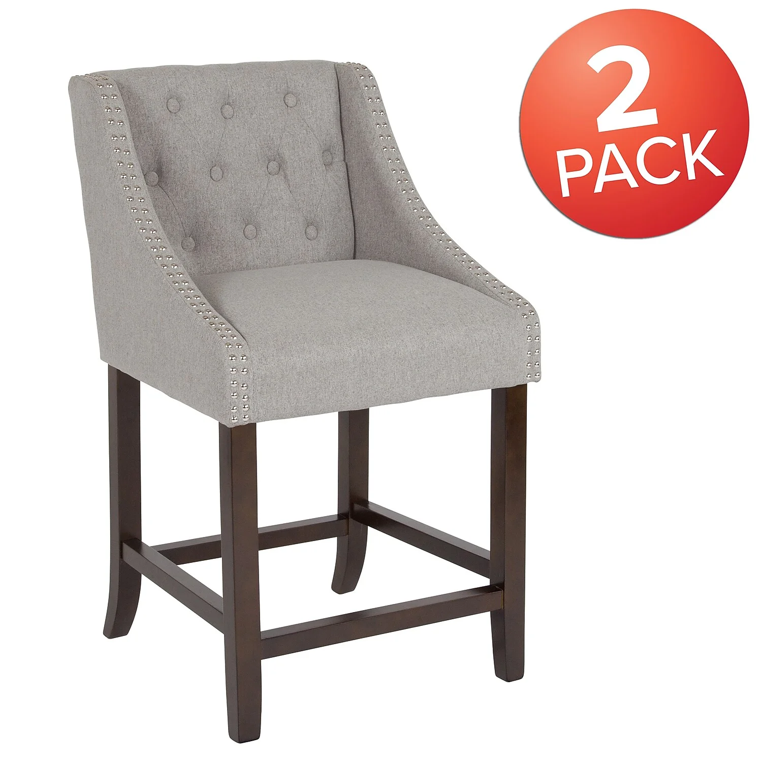 Flash Furniture Carmel Transitional Fabric Counter Stool, Light Gray, Set of 2