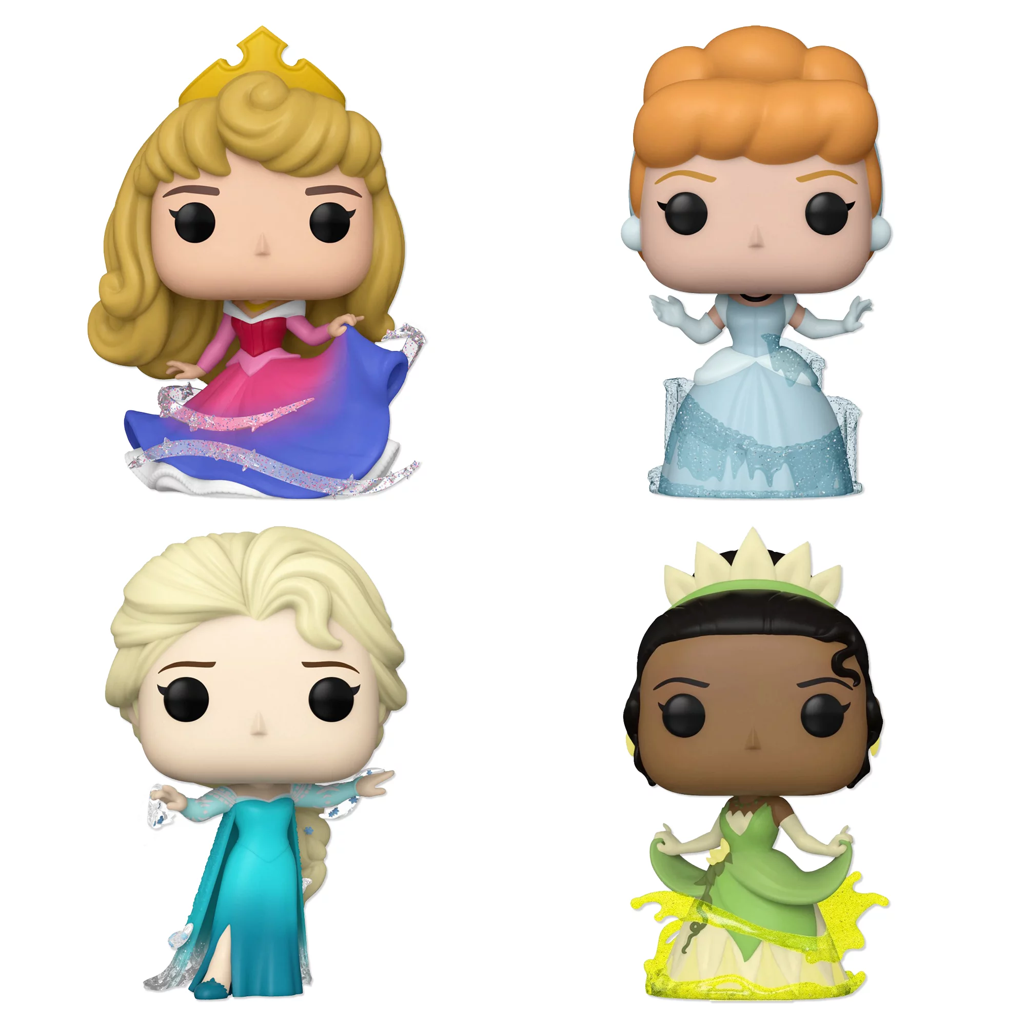 Disney 100 Princess Funko Pop Set of 4 with Protector Bundle - Includes Aurora #1316, Cinderella #1318, Elsa #1319, Tiana #1321 Figures with 4 Blue Salamander Emporium Plastic Protector Cases