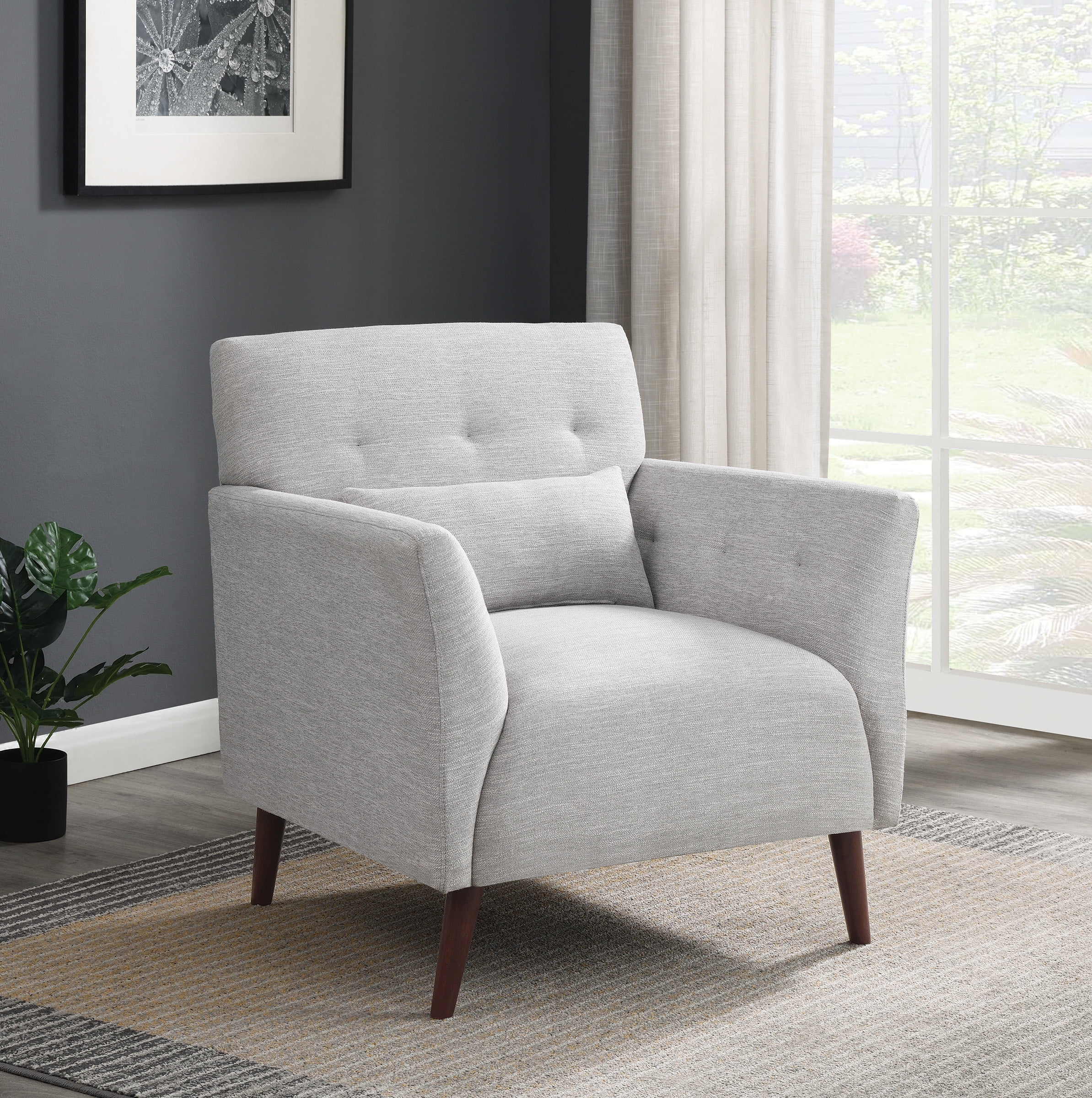 OSP Home Furnishings Phillip Accent Chair in Fog Fabric w/ Medium Espresso Wood Legs
