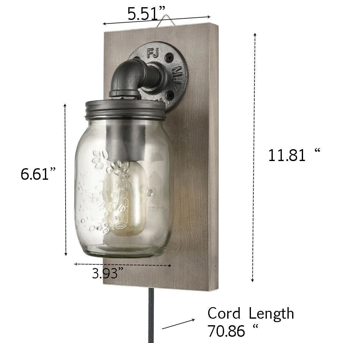 Farmhouse Mason Jar Wall Sconces Set of 2 Hanging Plug-in Wall Light