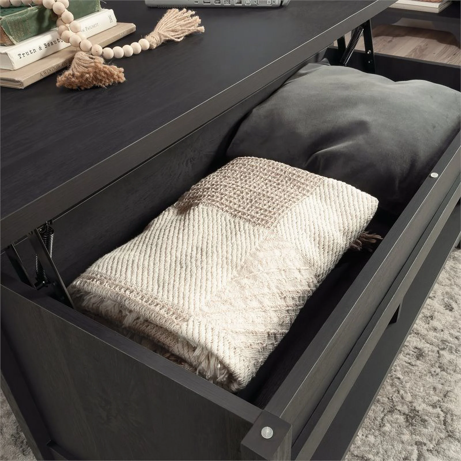 Pemberly Row Trail Wooden Lift Top Coffee Table in Raven Oak