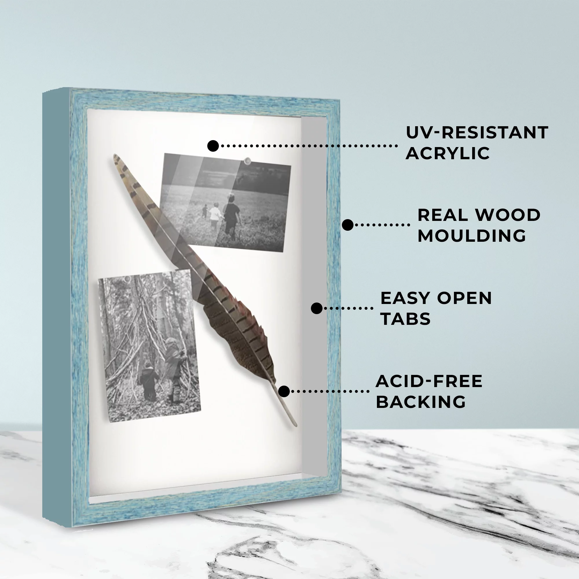 14x18 Shadow Box Frame Blue | 1.125 inches Deep Real Wood Rustic Shadowbox Display Frame | UV